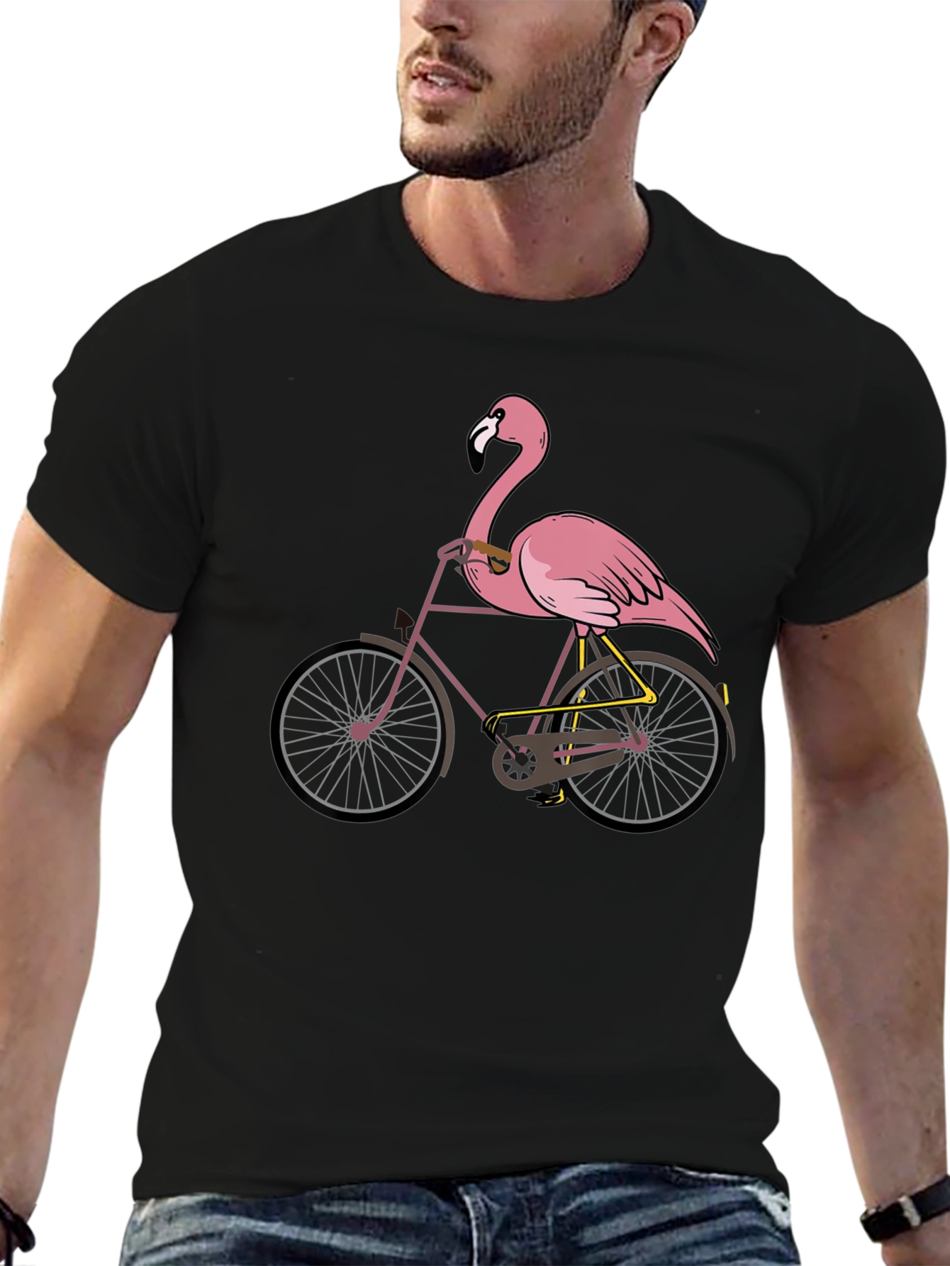 Black Flamingo on Bike Graphic T-Shirt view 6