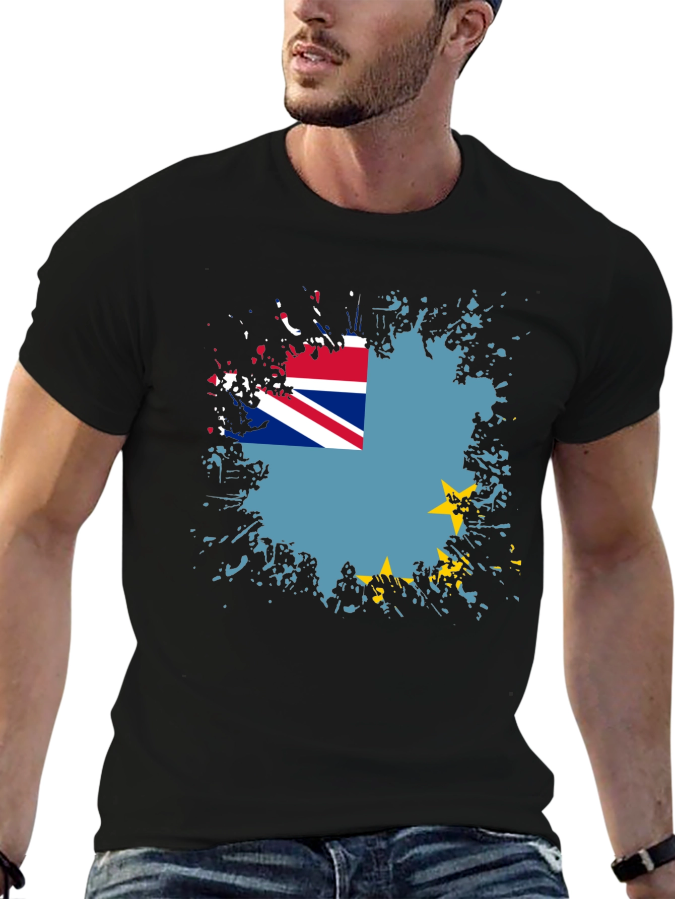 Black Tuvalu Flag Graphic Tee - Black Cotton Blend view 6