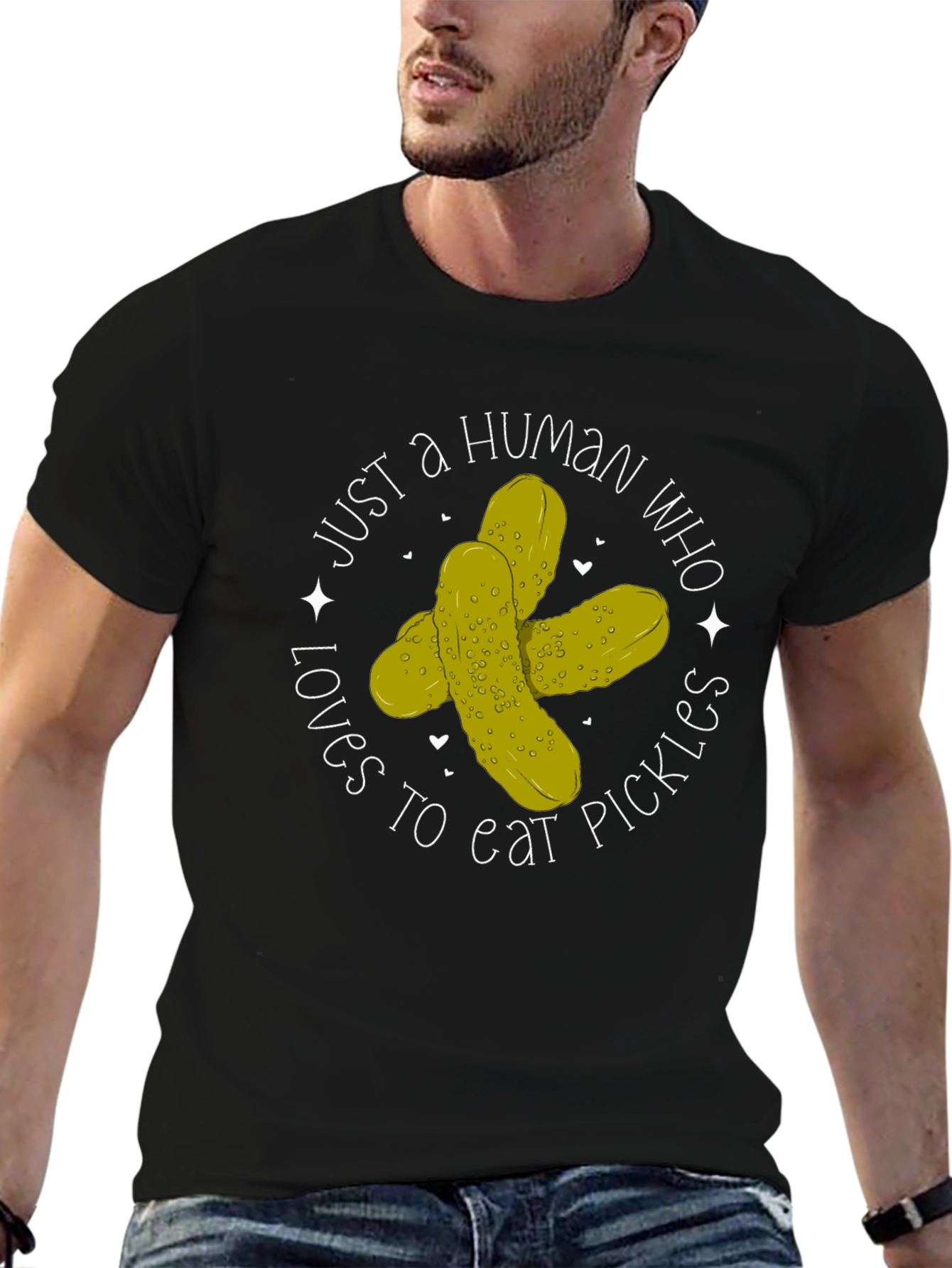 Black Pickle Lover T-Shirt - Human Who Loves Pickles view 6