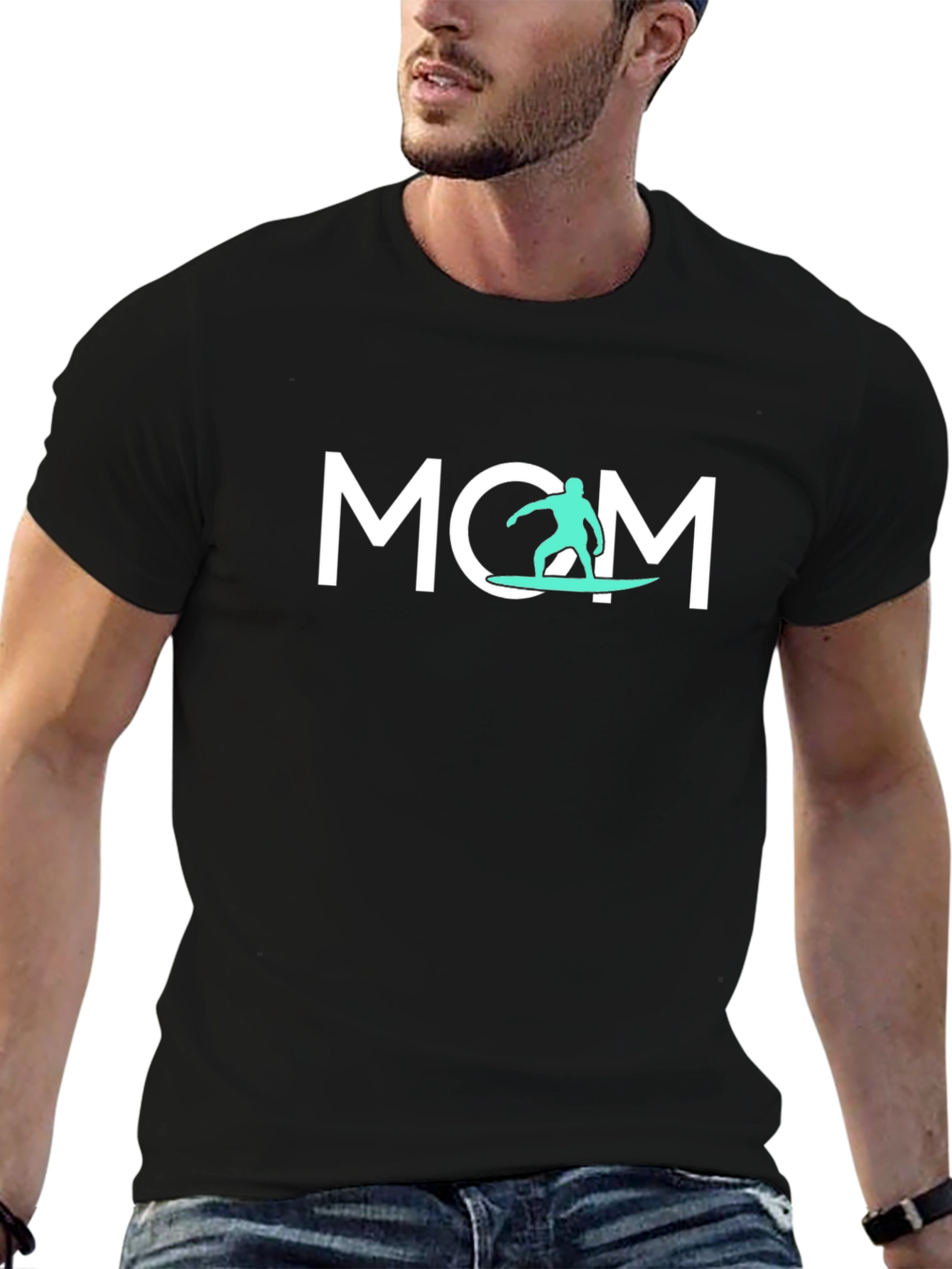 Black Surfing Mom T-Shirt - Cool Graphic Tee view 6