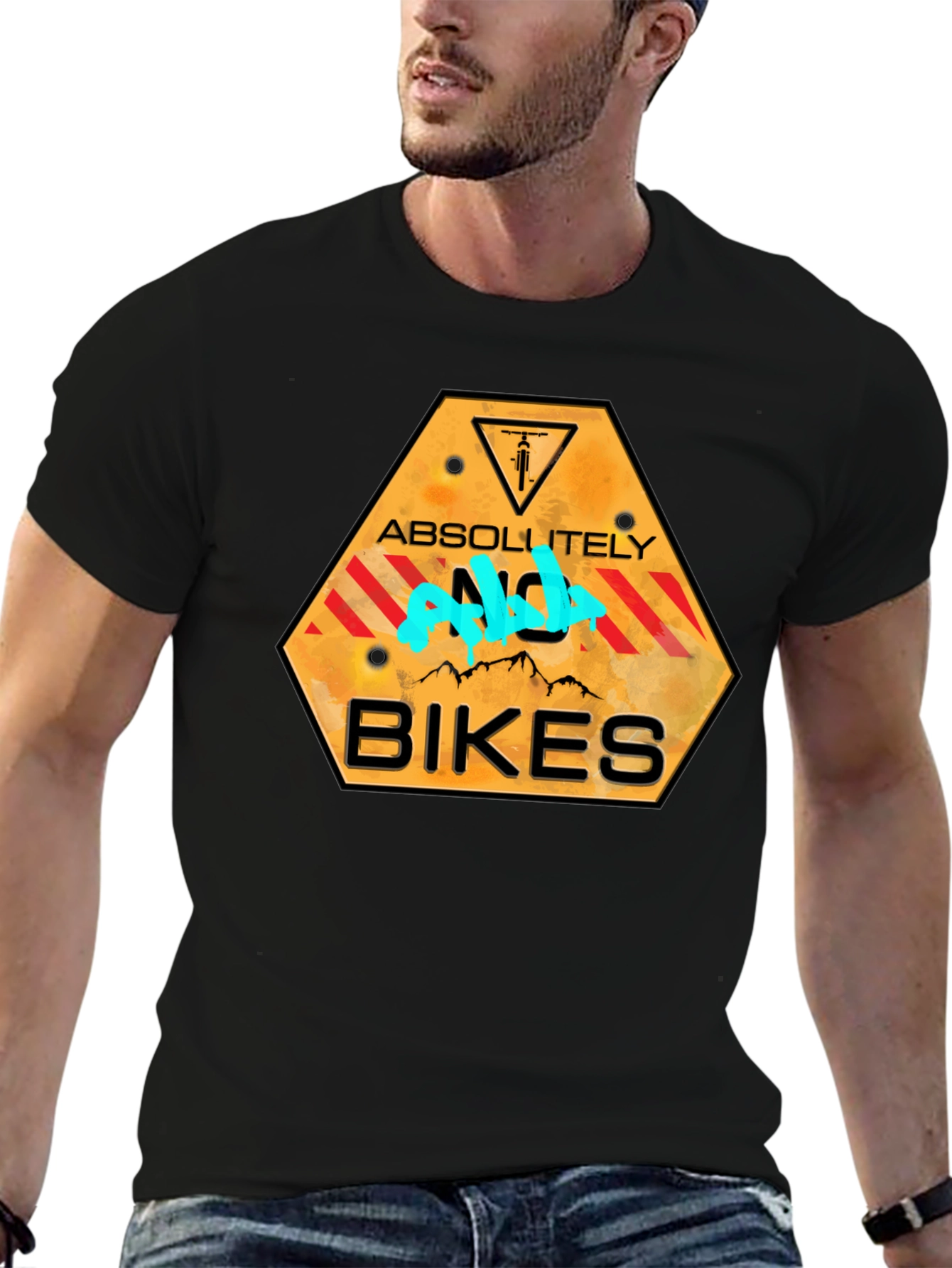 Black Absolutely No Bikes T-Shirt - Novelty Graphic Tee view 6