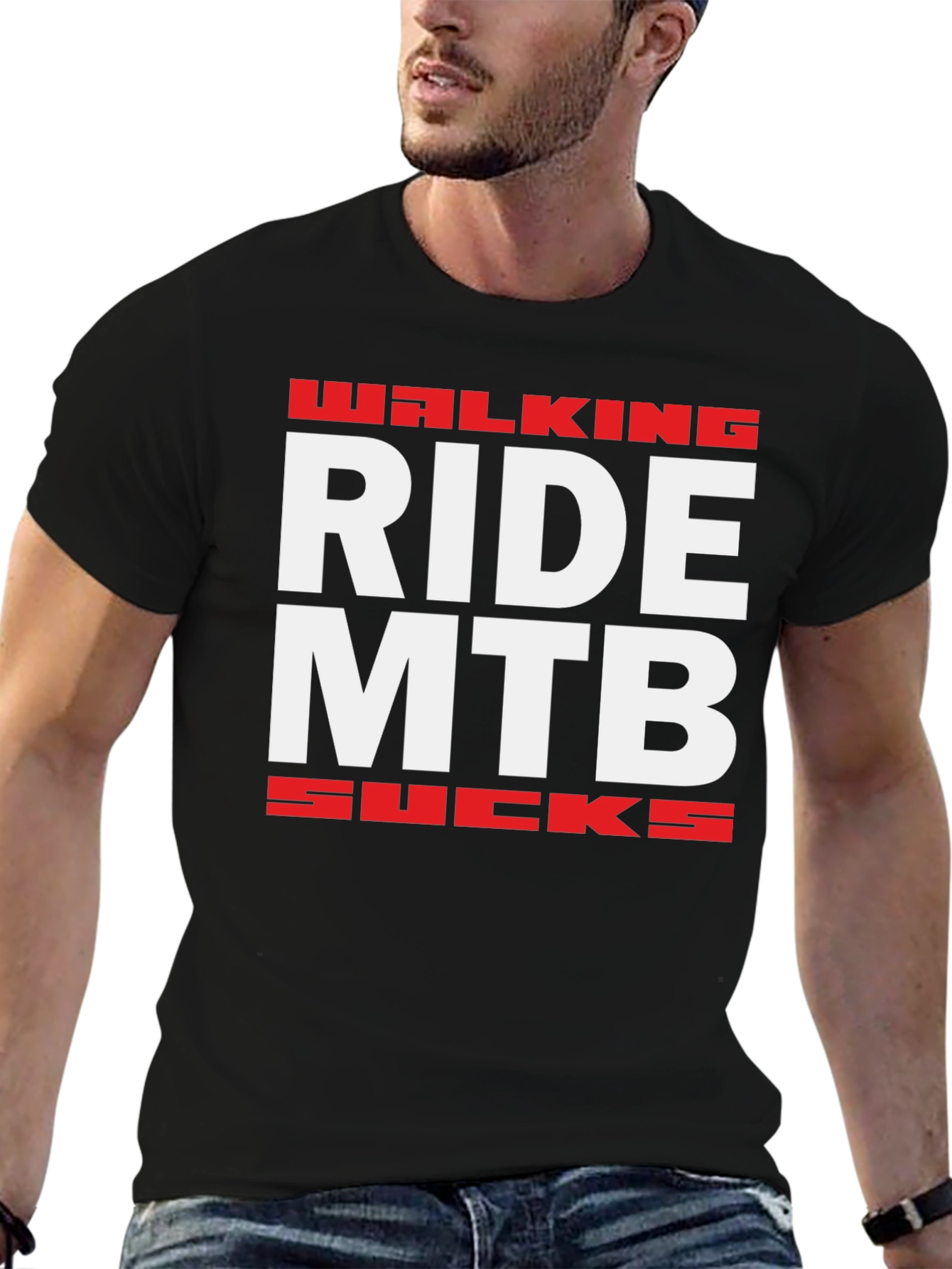 Black Walking Ride MTB Sucks T-Shirt view 6