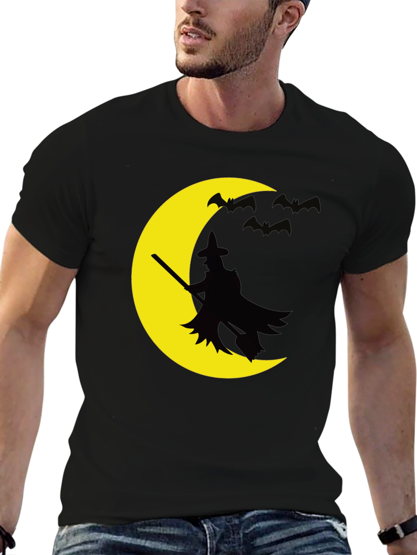 Black Halloween Witch Moon Graphic T-Shirt view 6