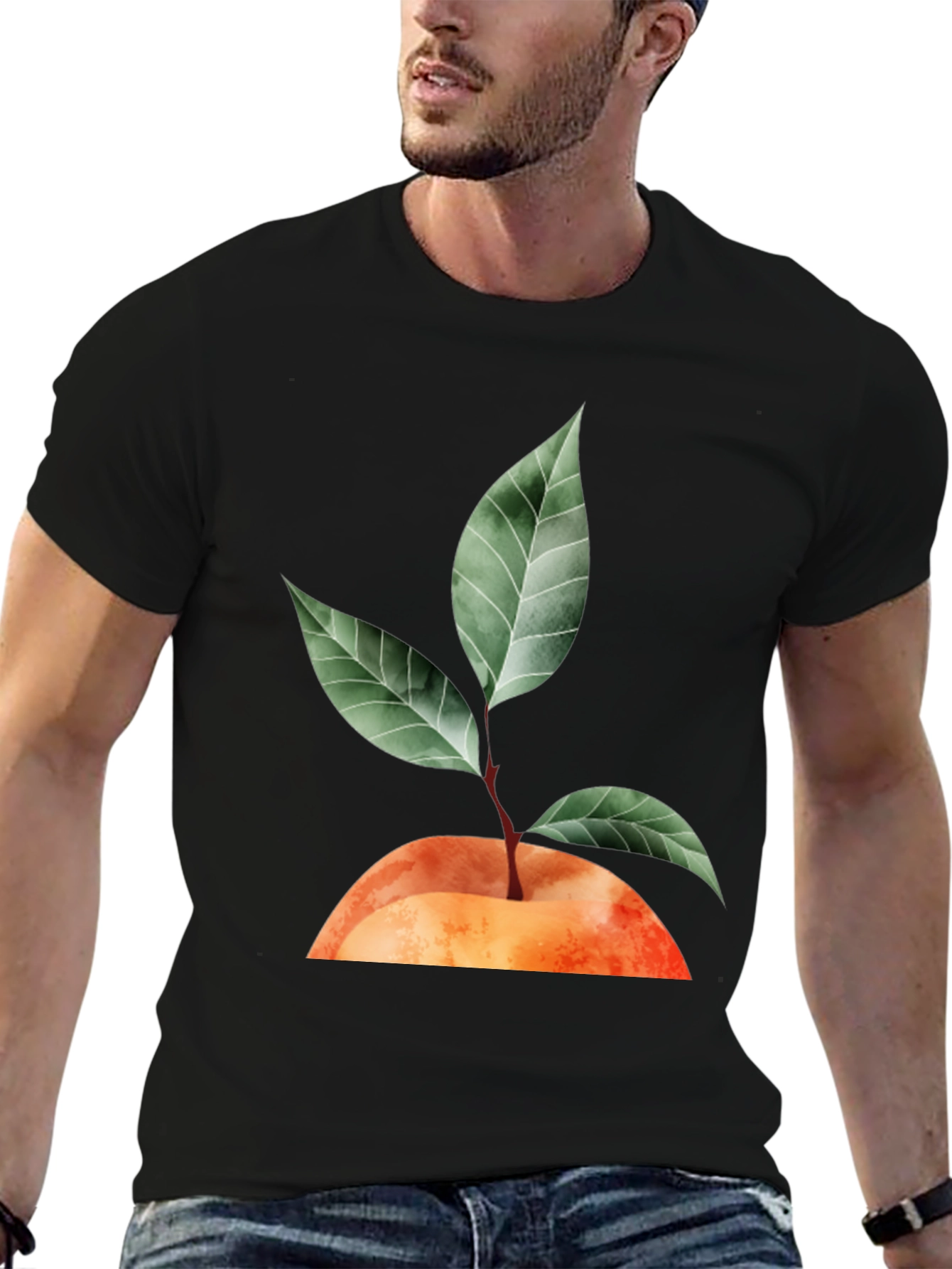 Black Peach Plant Graphic T-Shirt - Unisex Casual Tee view 6