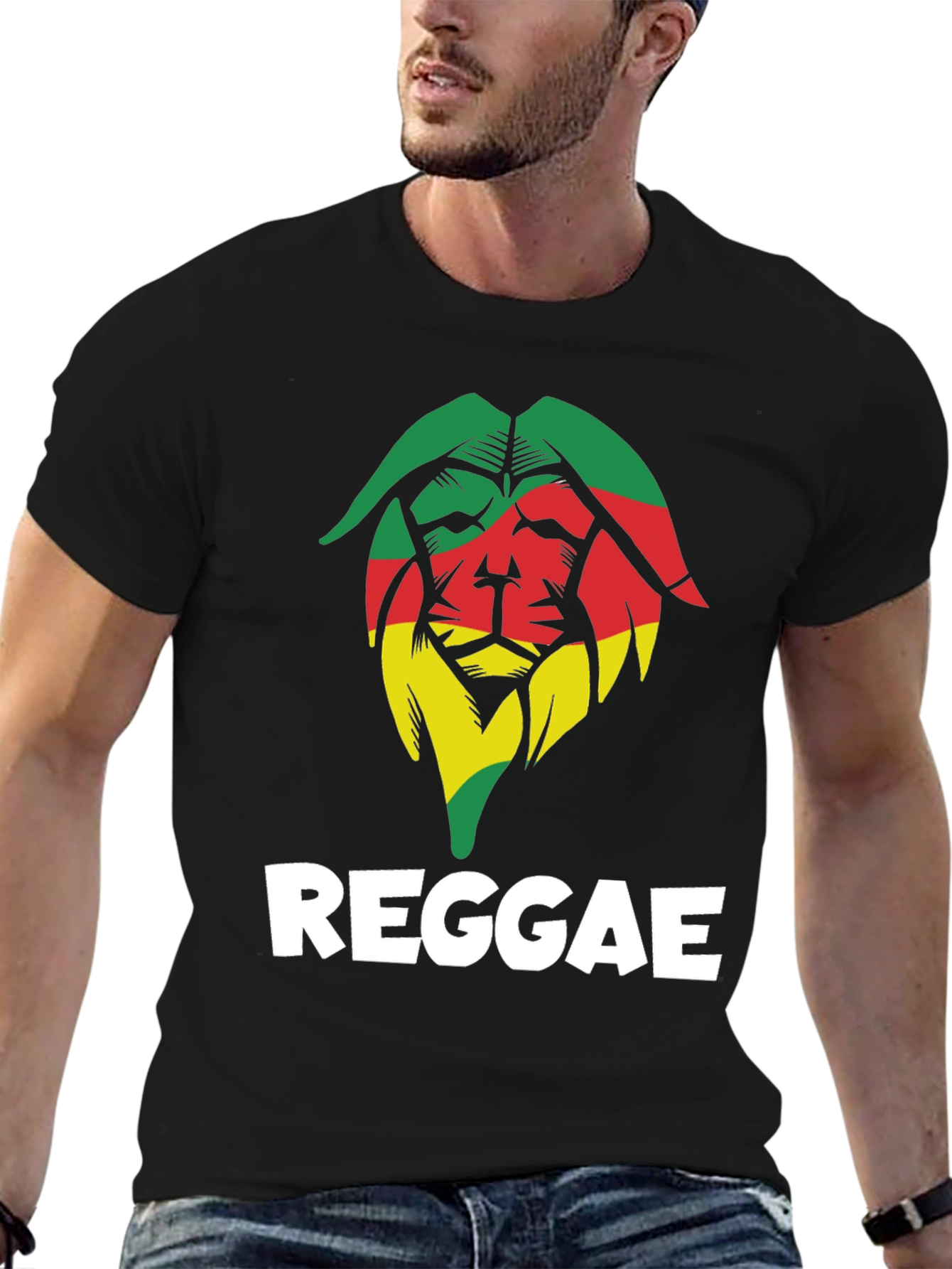 Black Reggae Lion Graphic Tee - Black Cotton T-Shirt view 6