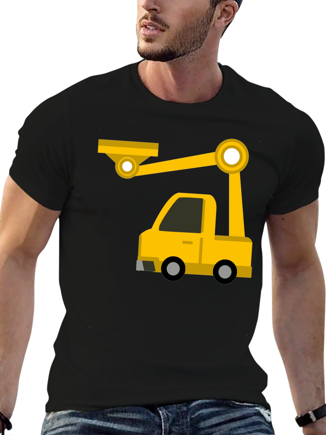 Black Construction Crane Truck Graphic Tee view 6