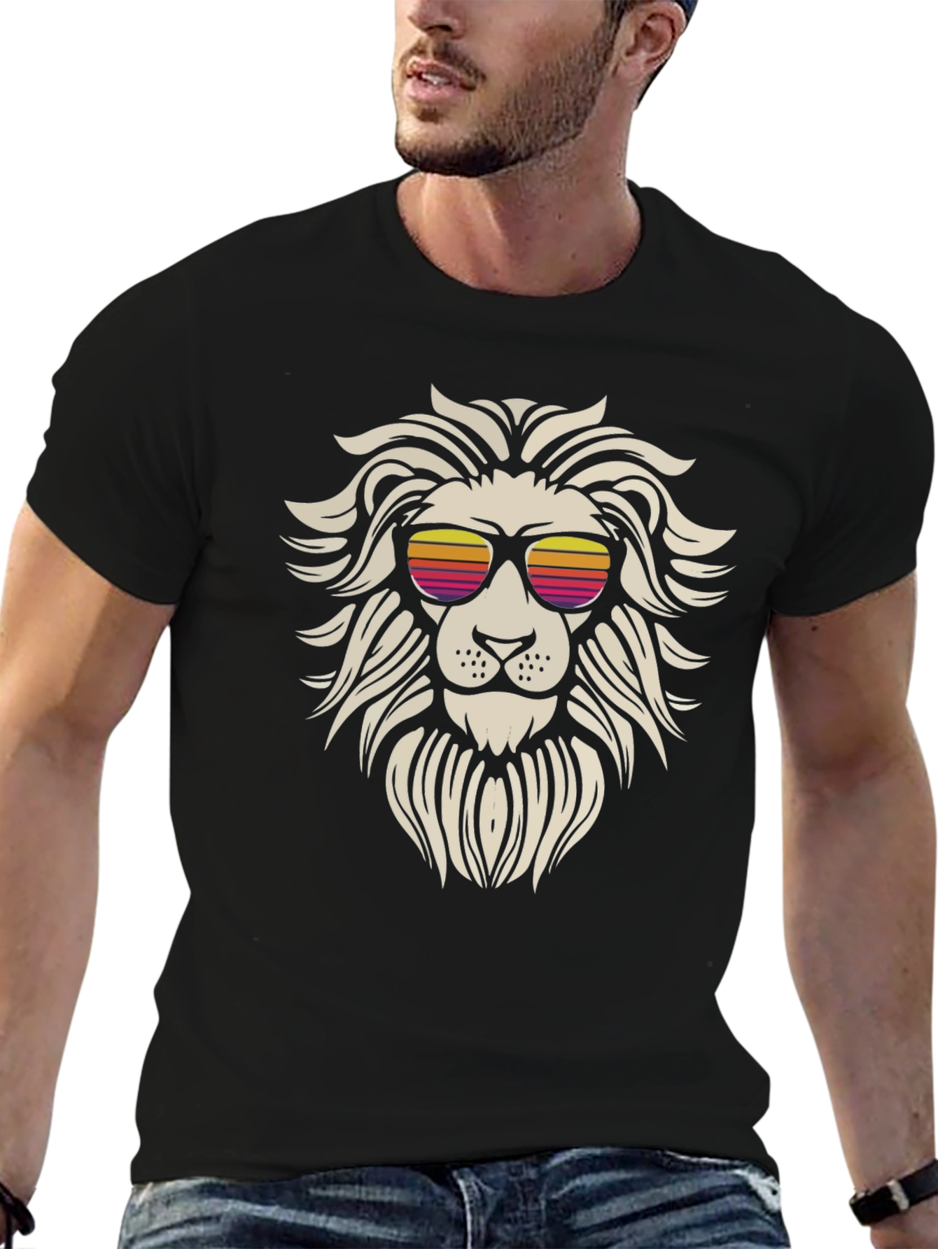 Black Cool Lion Graphic Tee - Stylish Black T-Shirt view 6