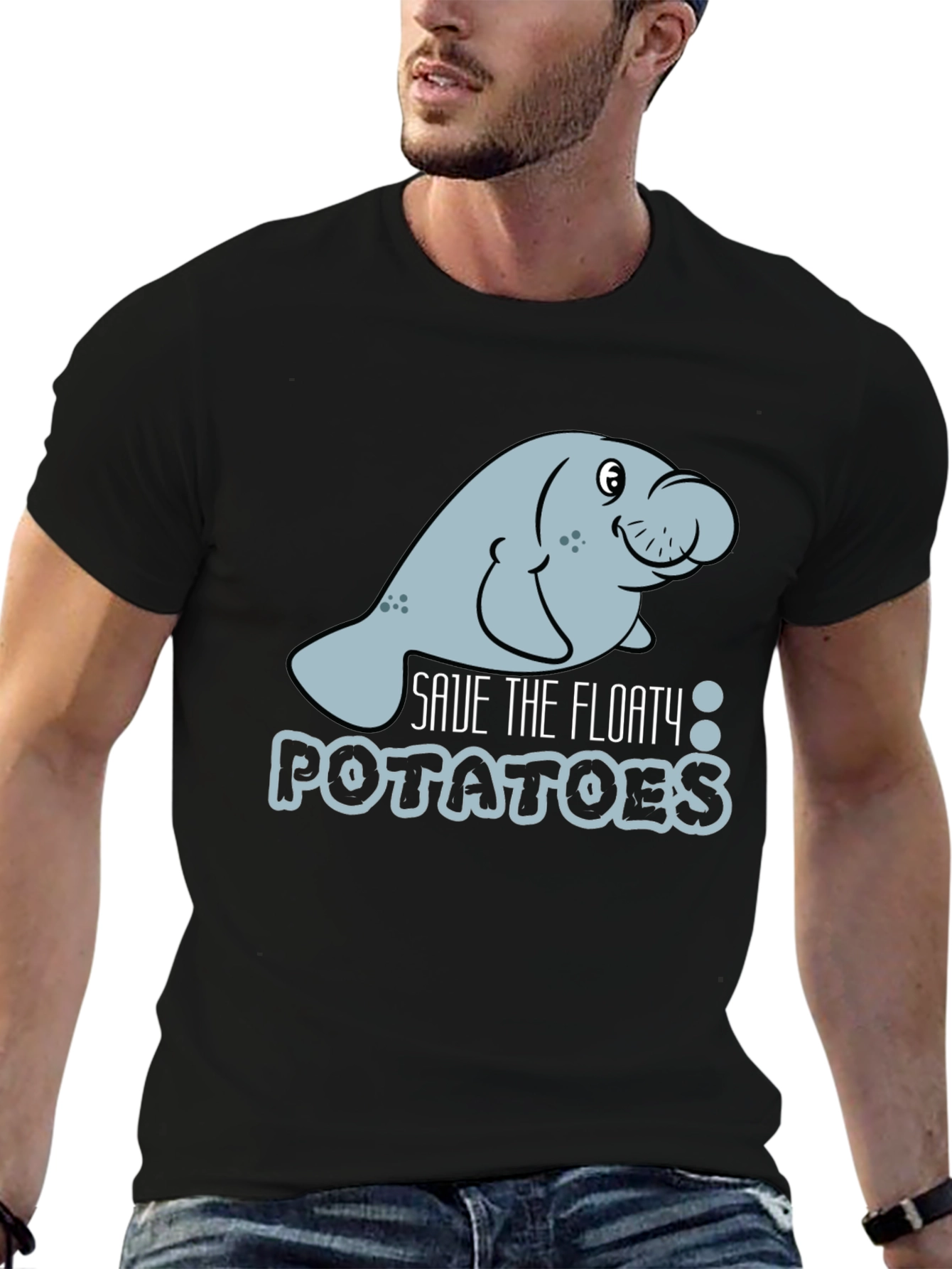 Black Save the Floaty Potatoes Manatee Graphic Tee view 6