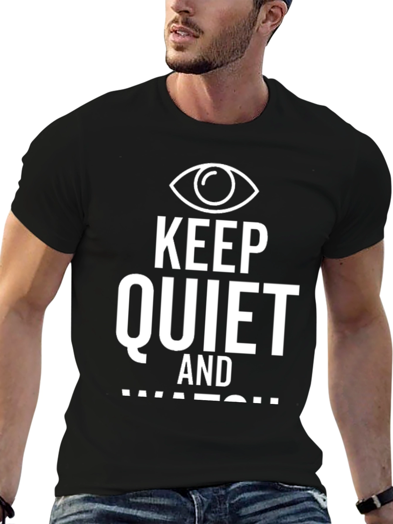 Black Keep Quiet and Watch Graphic T-Shirt view 6