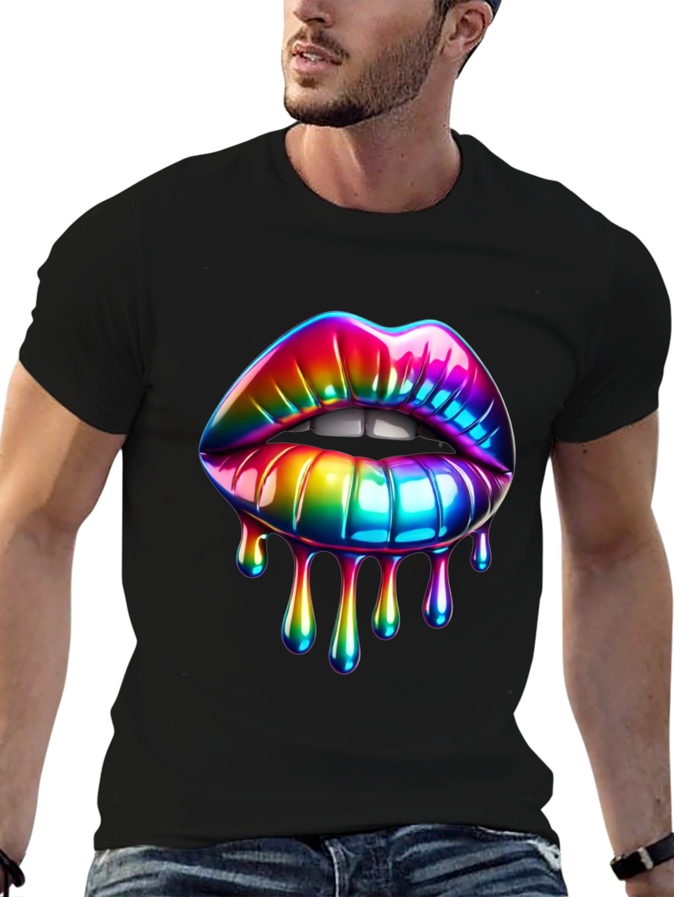 Black Rainbow Lips Graphic T-Shirt view 6