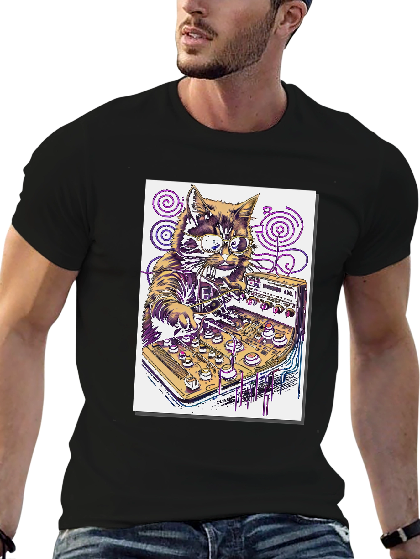 Black DJ Cat T-Shirt - Funny Music Lover Tee view 6
