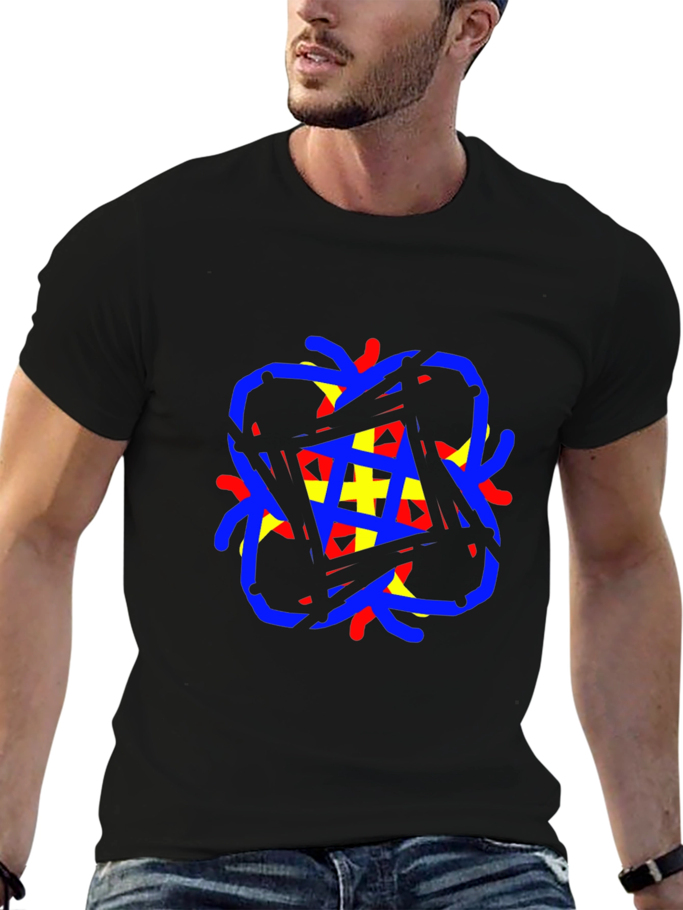 Black Abstract Graphic Black T-Shirt view 6