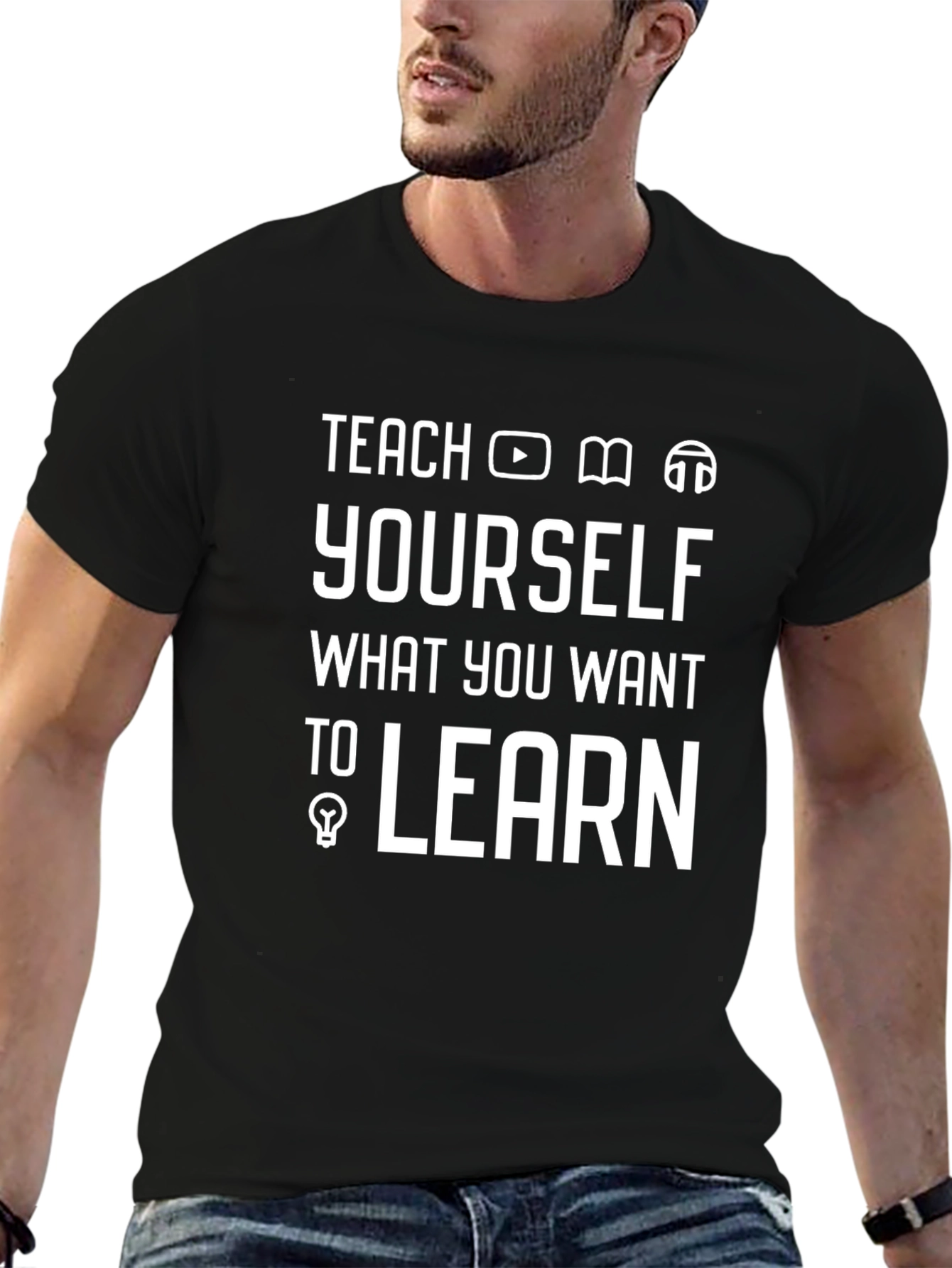 Black Teach Yourself Black Graphic T-Shirt view 6
