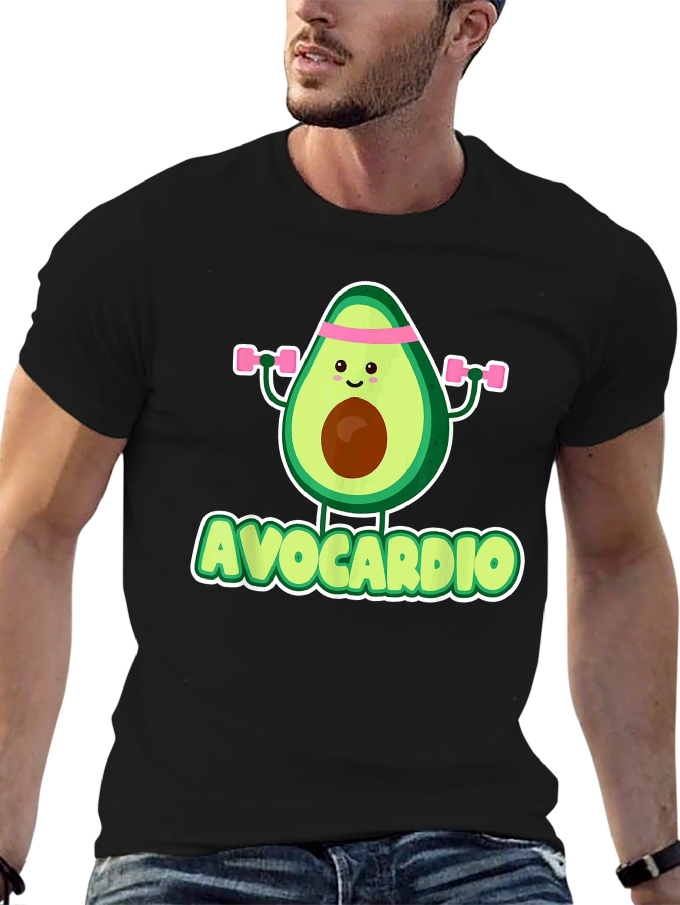Black Avocardio Men's Black T-Shirt - Funny Avocado Workout Tee view 6