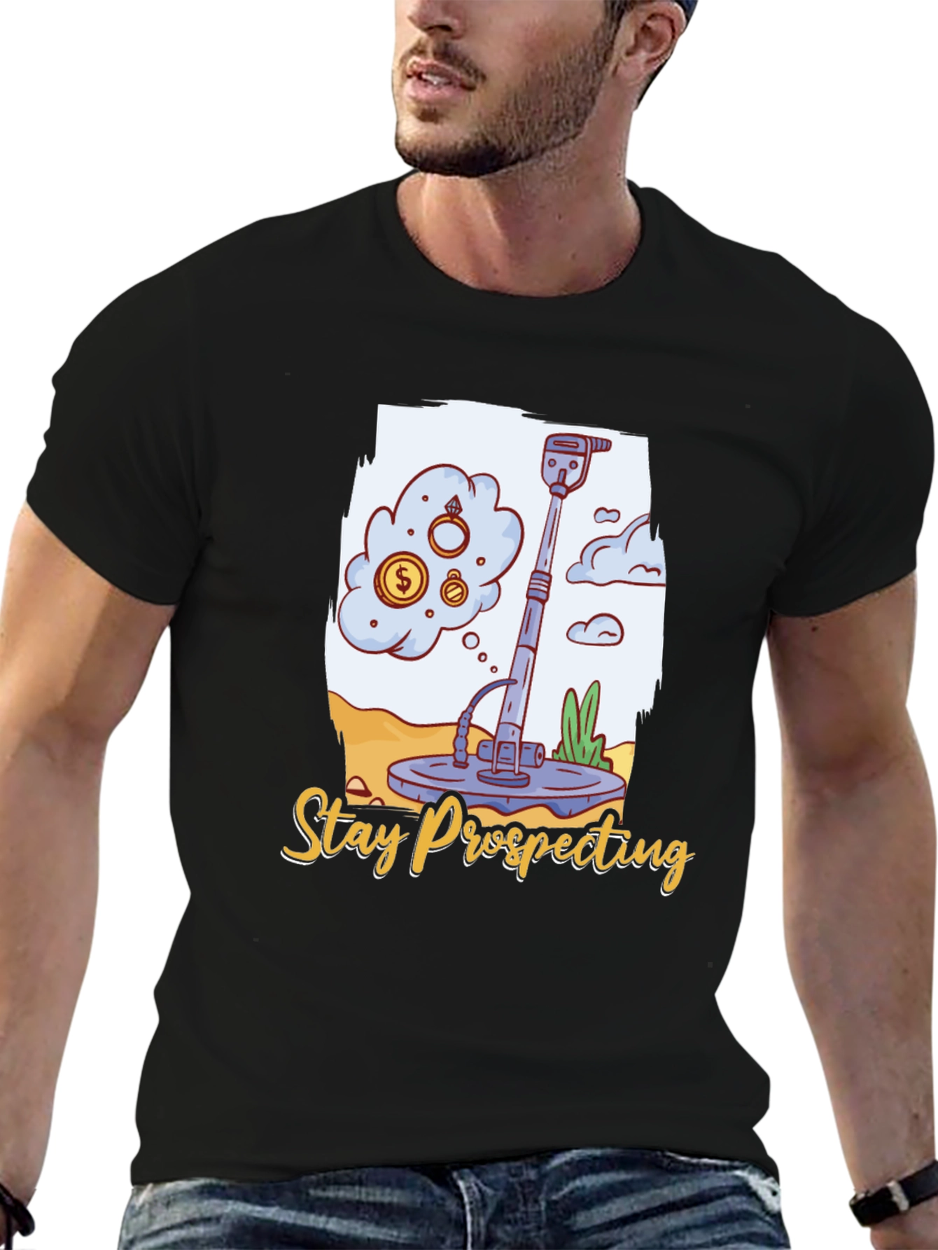 Black Stay Prospecting Metal Detector T-Shirt view 6
