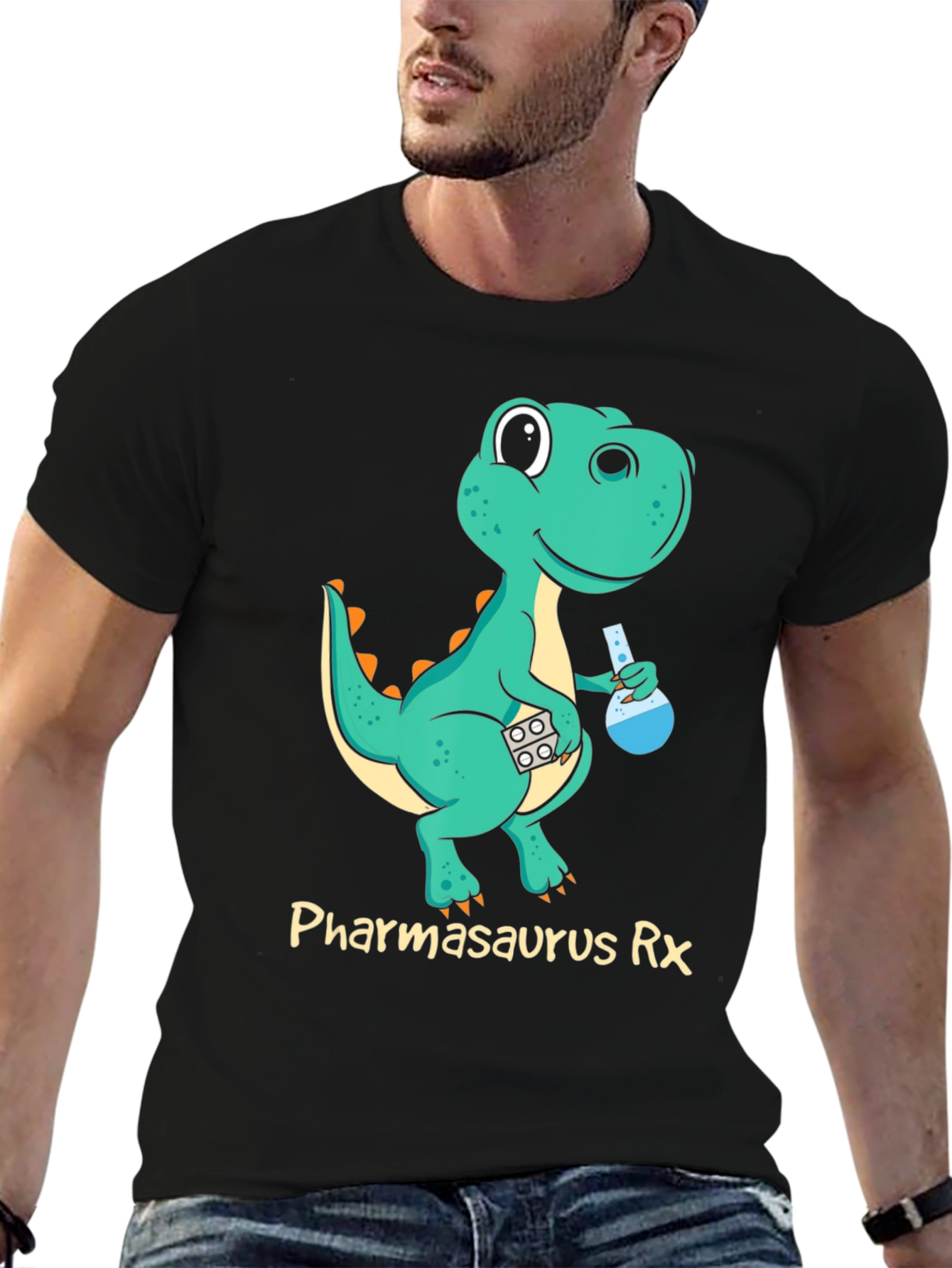 Pharmasaurus Rx Black T-Shirt - Dinosaur Pharmacist! - 6