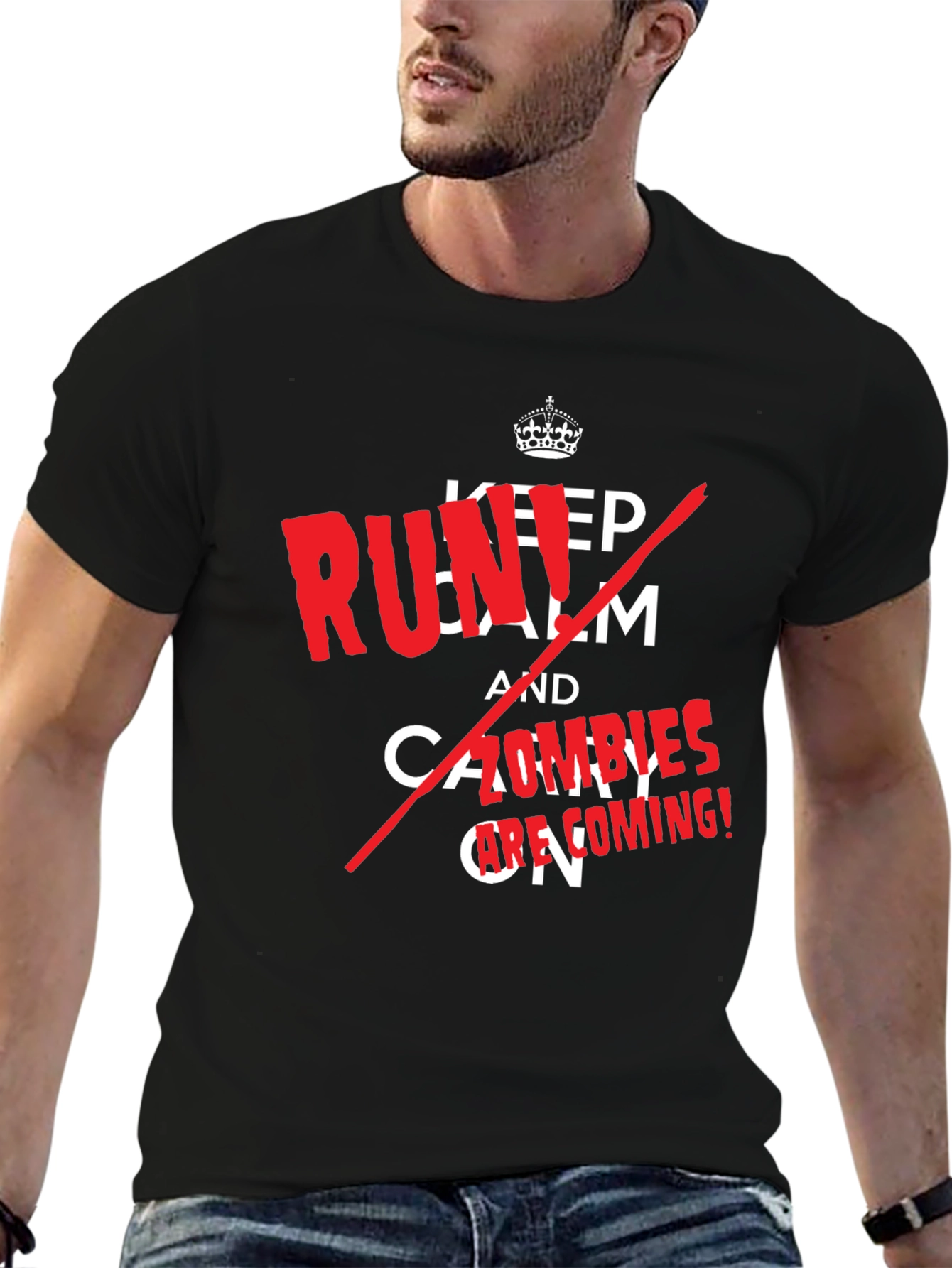 Black Keep Calm, Zombies are Coming! Novelty T-Shirt view 6