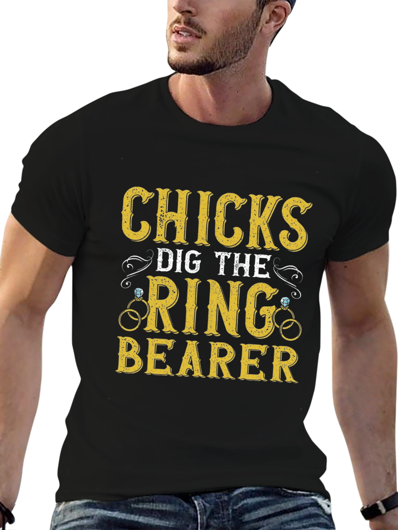 Black Funny Wedding Ring Bearer T-Shirt view 6