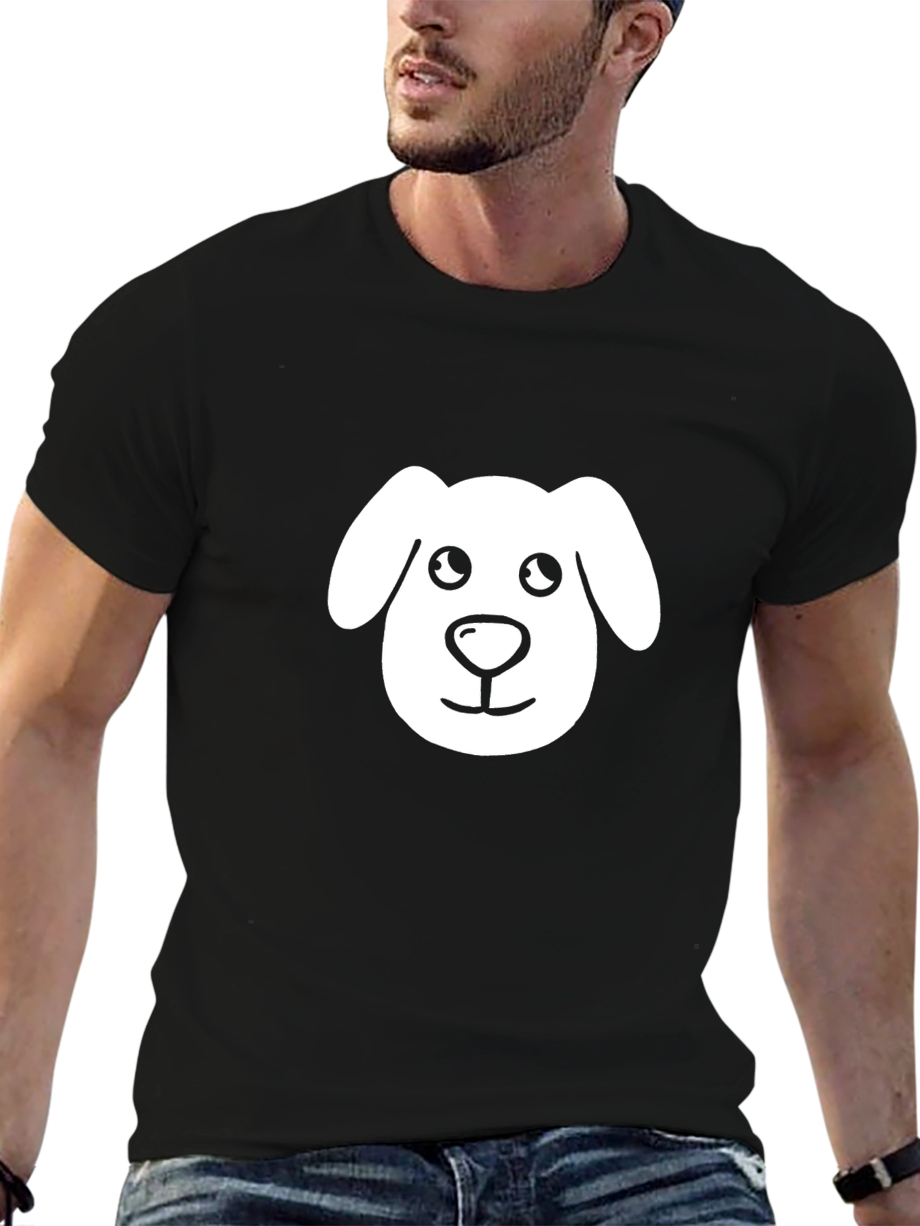 Black Cute Dog Graphic Black T-Shirt view 6