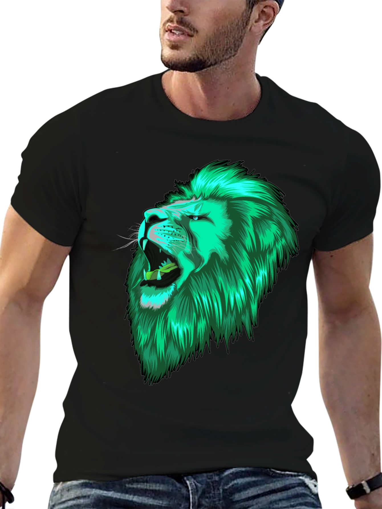 Black Lion Head Graphic Black Tee view 6