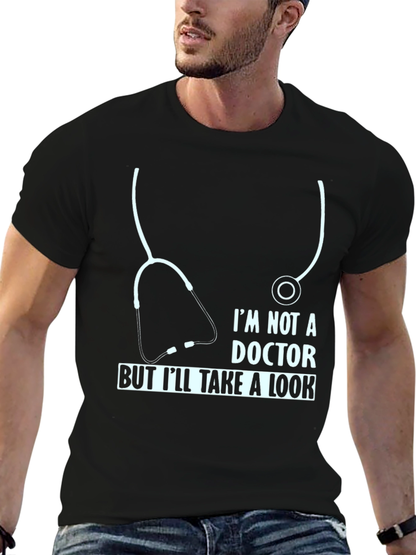 Black Funny Doctor T-Shirt - I'm Not A Doctor But I'll Take A Look view 6