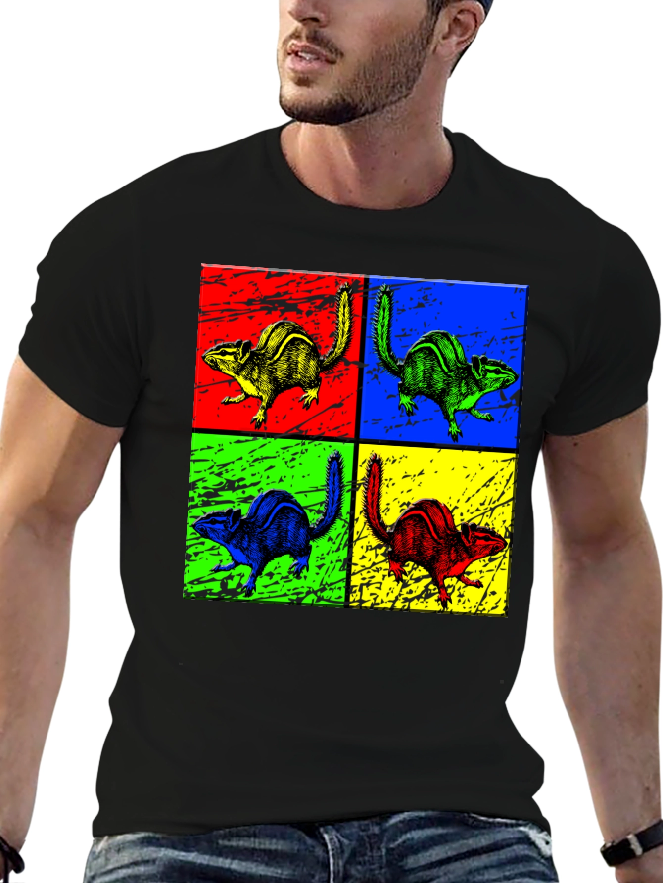 Black Pop Art Chipmunk Graphic Tee - Unique Animal Print Shirt view 6