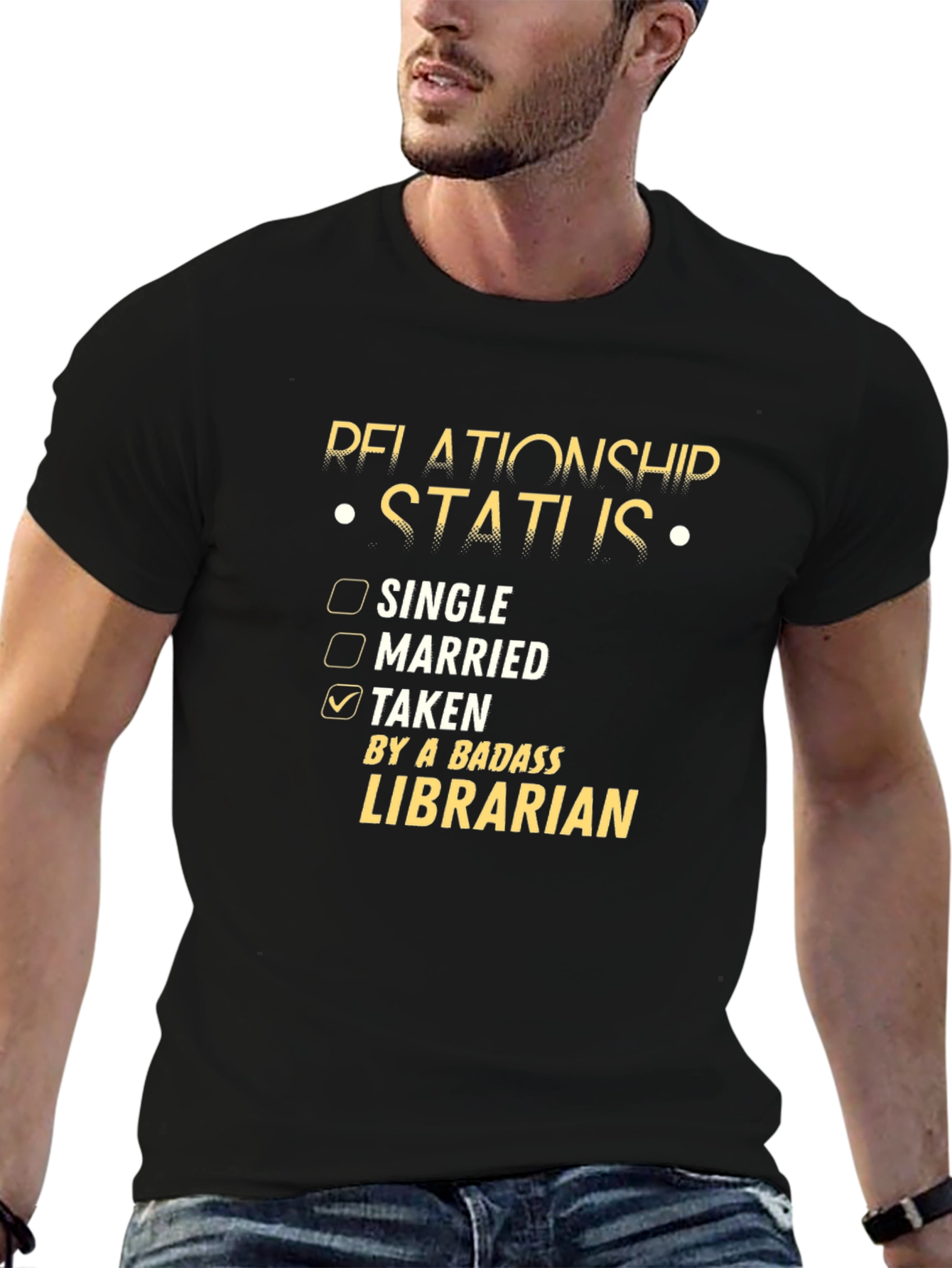 Black Relationship Status: Taken By A Badass Librarian T-Shirt view 6