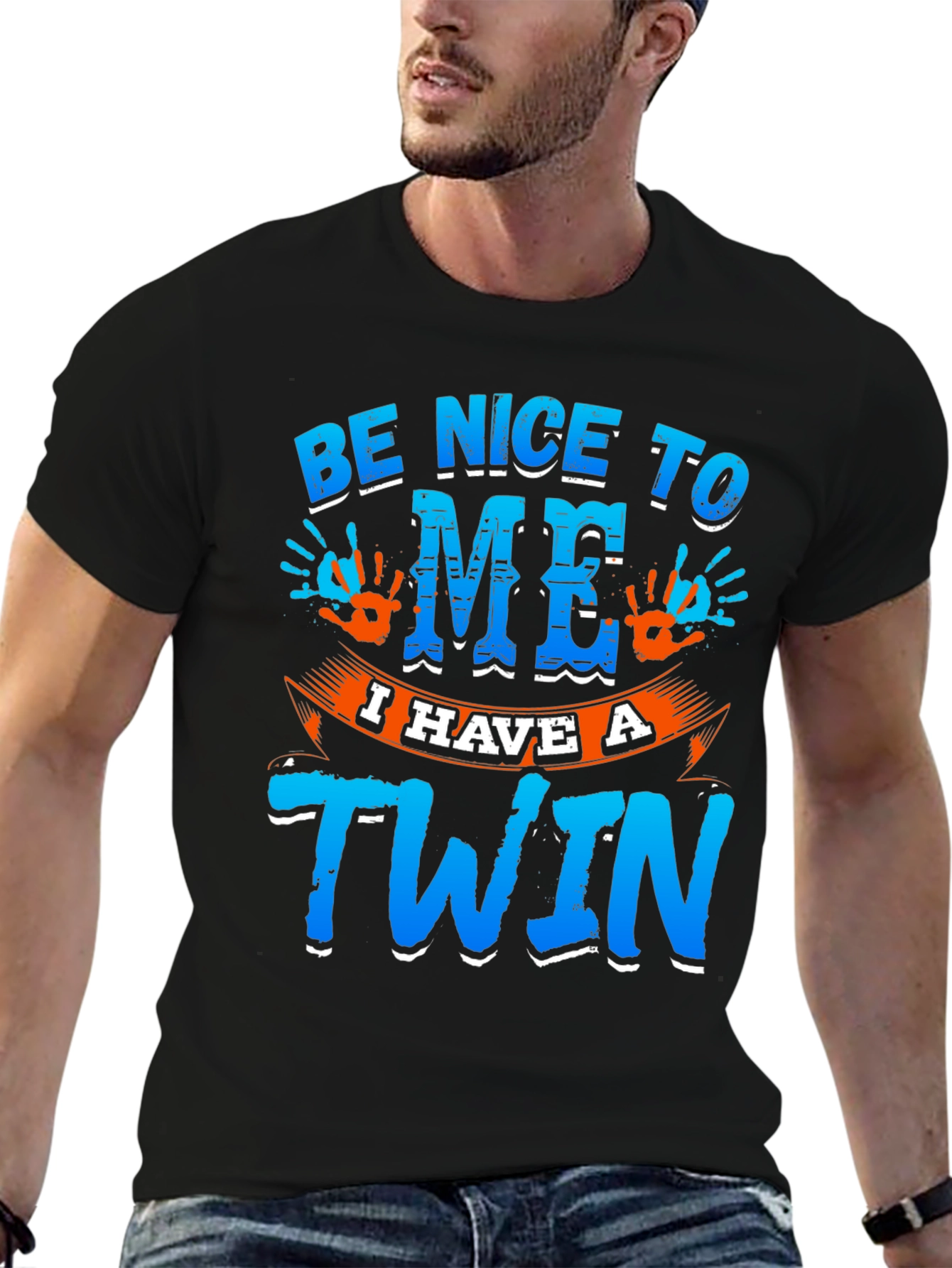 Black Be Nice To Me I Have A Twin Black T-Shirt view 6