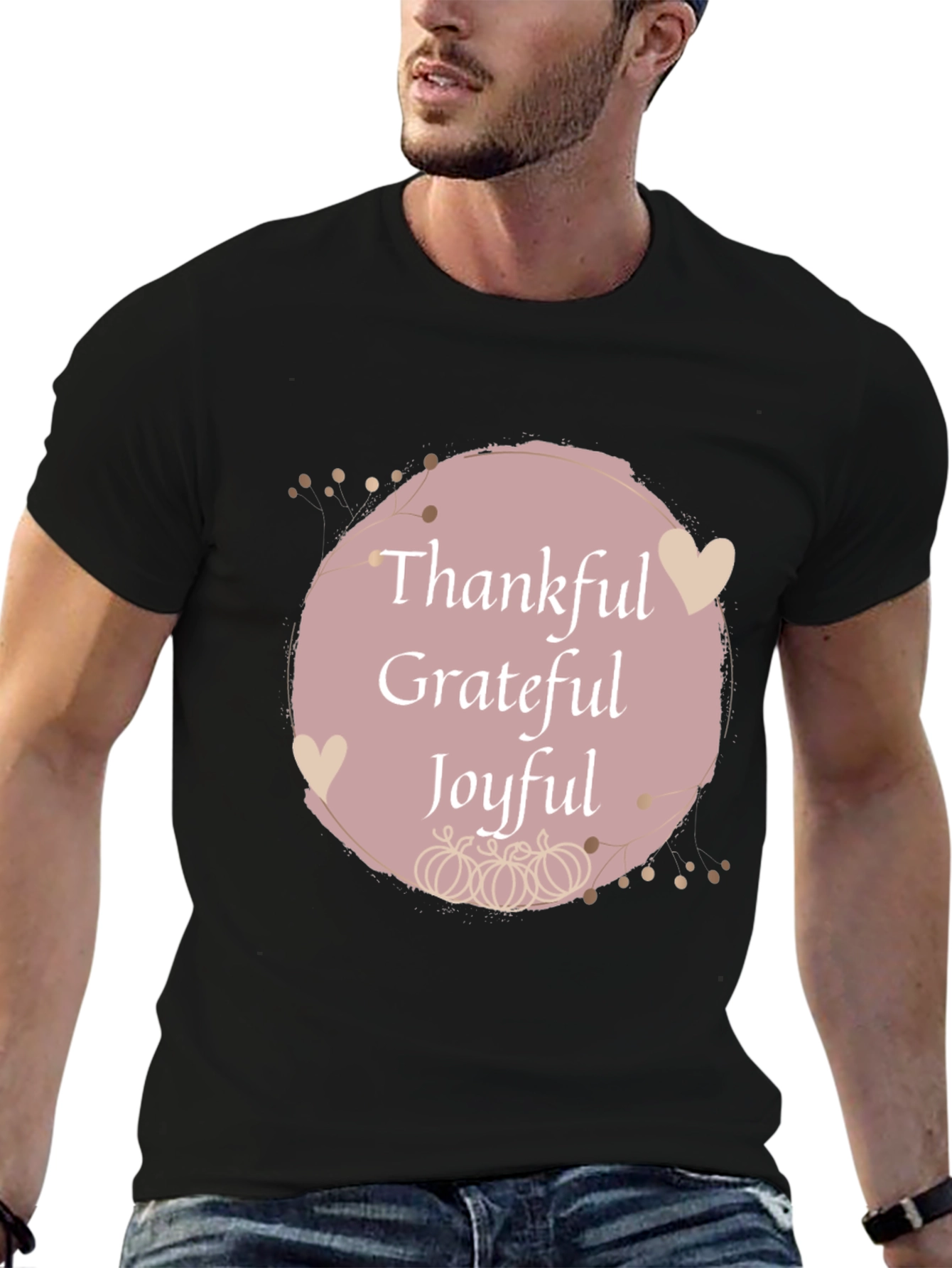 Black Thankful Grateful Joyful Fall T-Shirt view 6