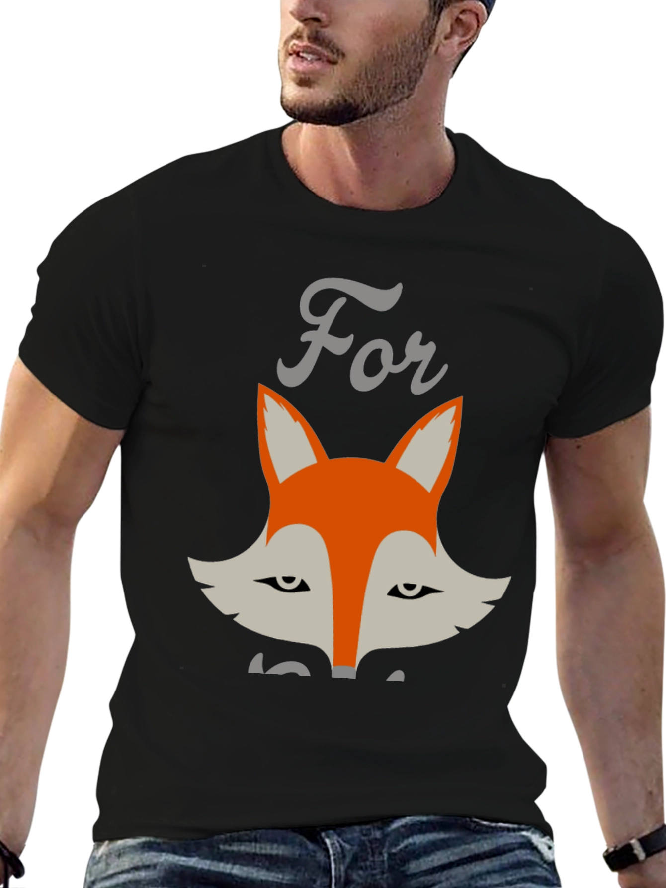 Black Funny Fox Graphic T-Shirt - Unisex Cotton Tee view 6