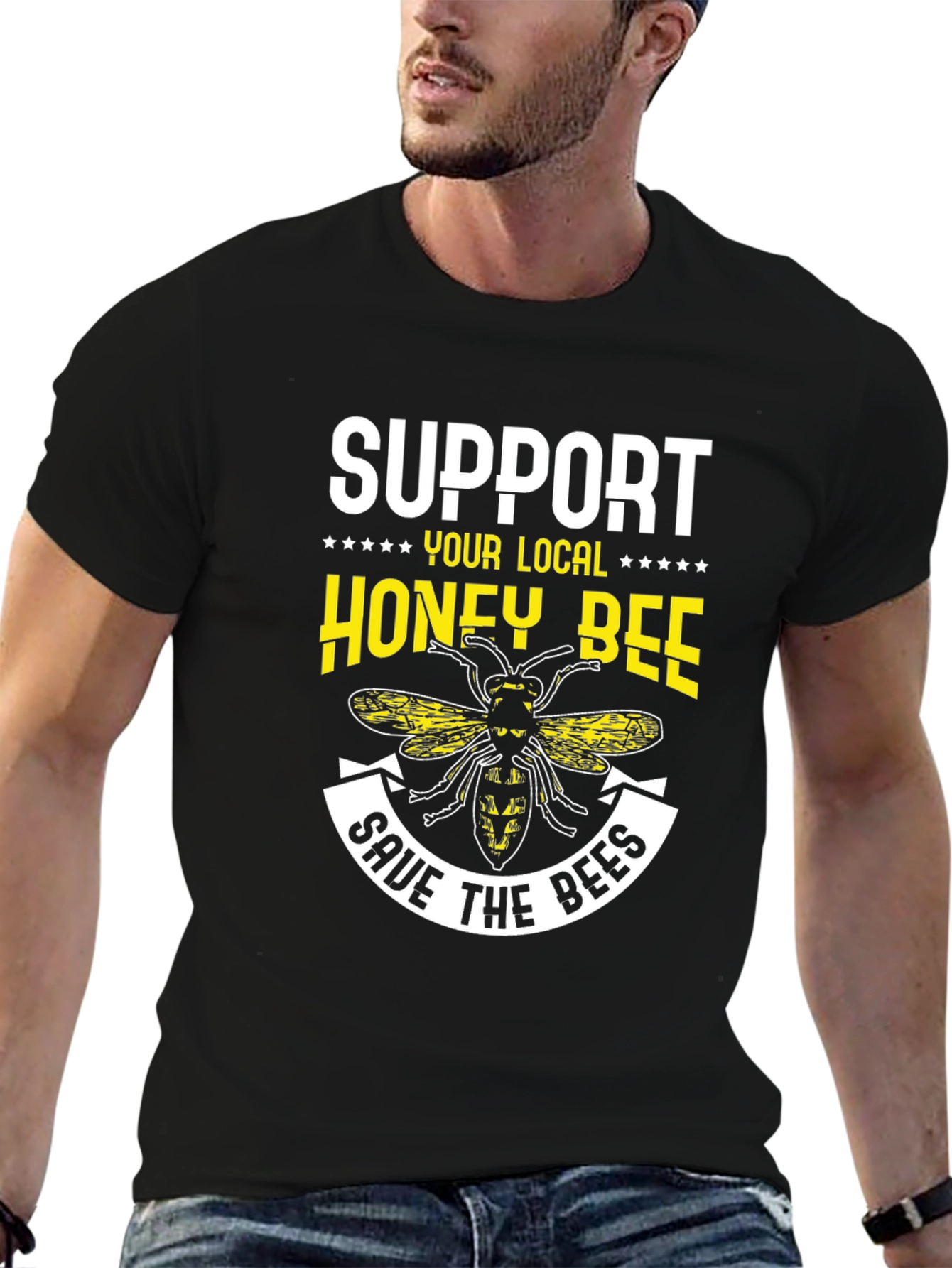 Black Support Your Local Honey Bee T-Shirt view 6