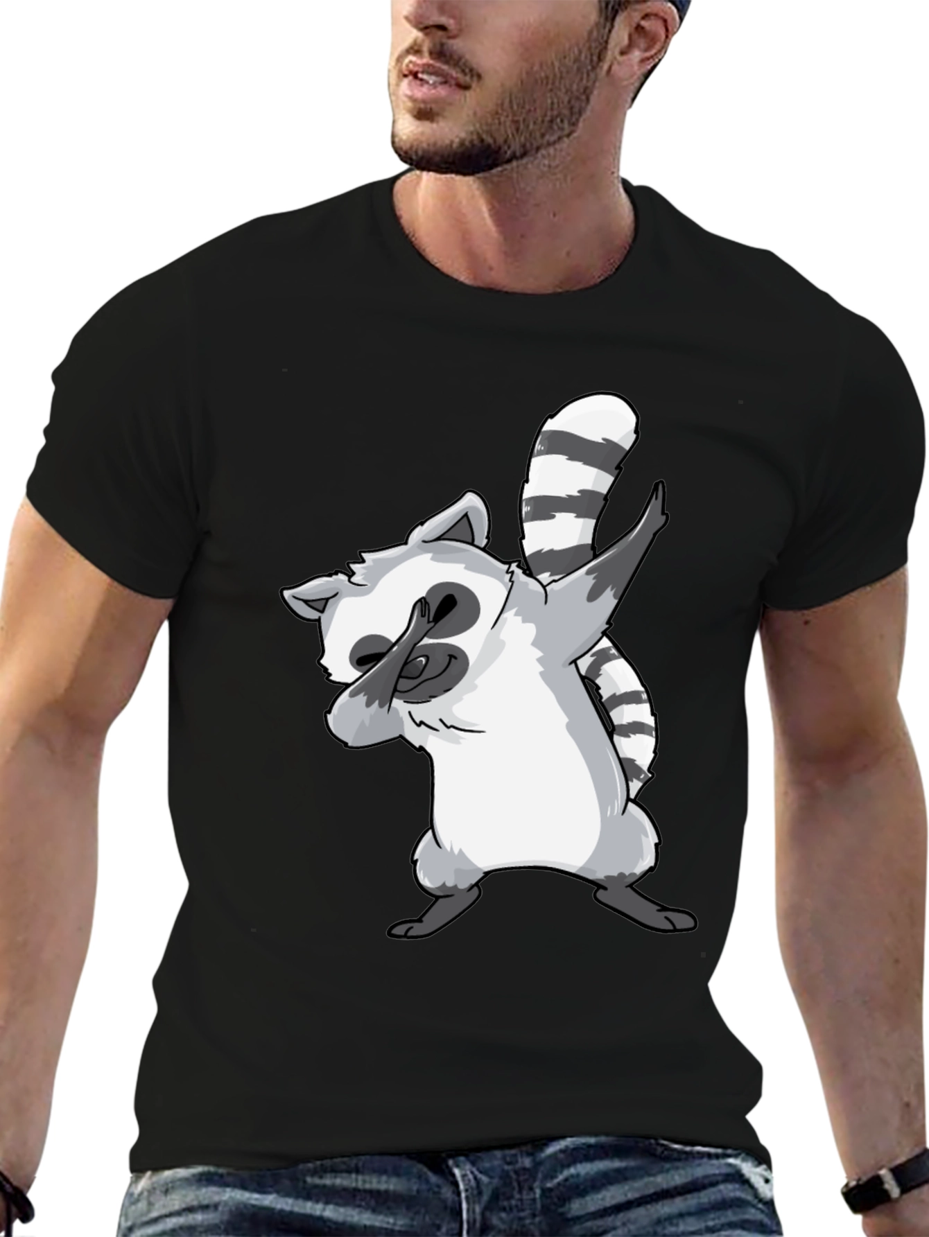 Black Dabbing Raccoon Graphic Tee - Cool & Fun Design view 6