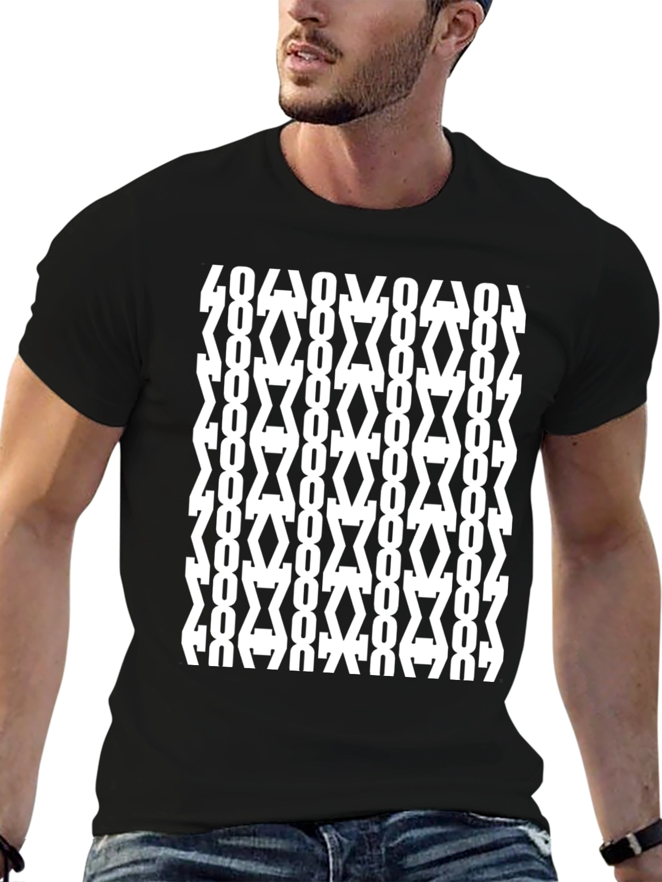 Black Geometric Pattern Black T-Shirt view 6