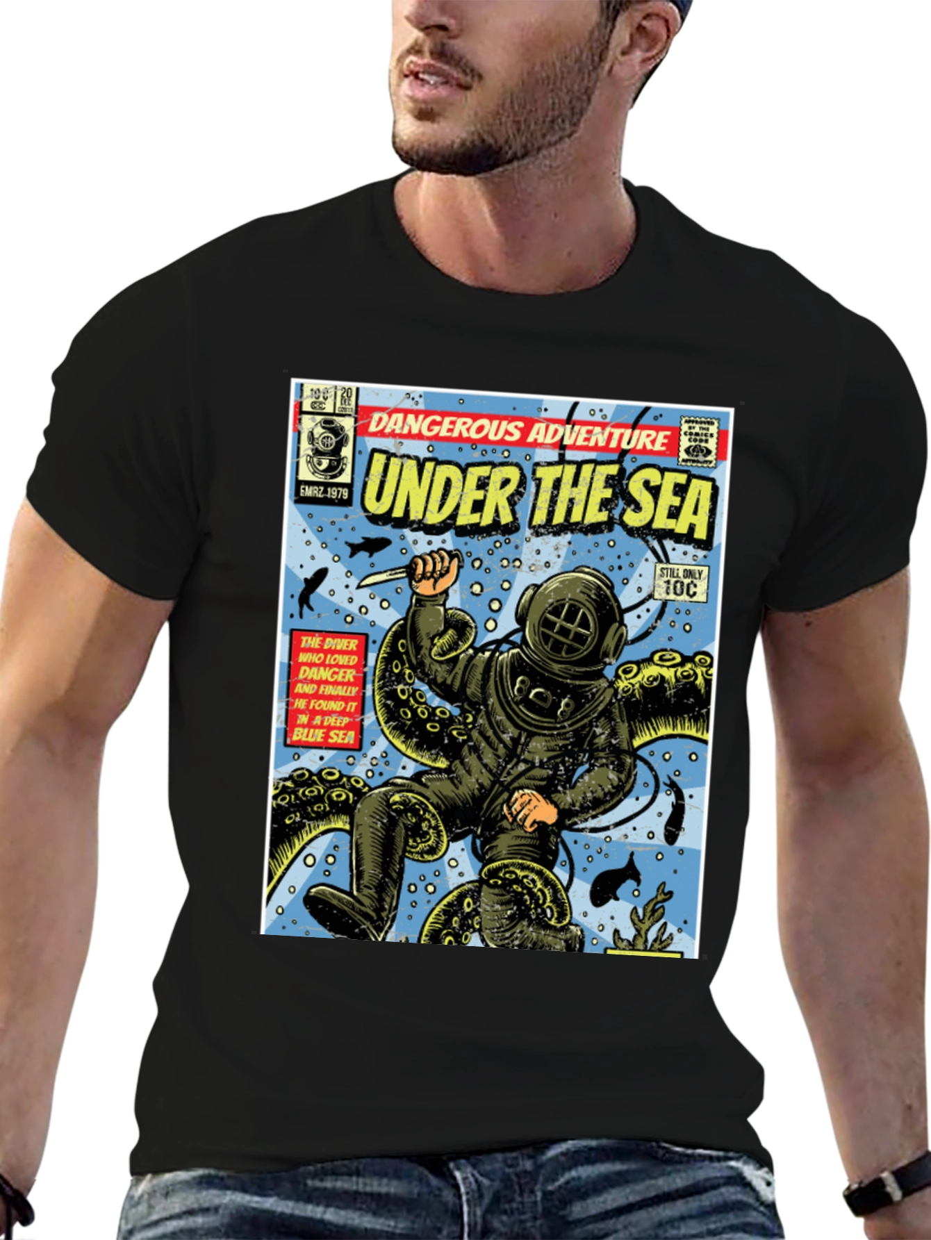 Black Under the Sea Comic Book T-Shirt view 6
