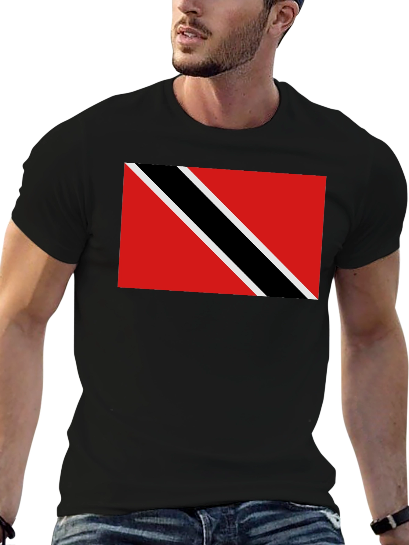 Black Trinidad & Tobago Flag T-Shirt - Black Crew Neck view 6