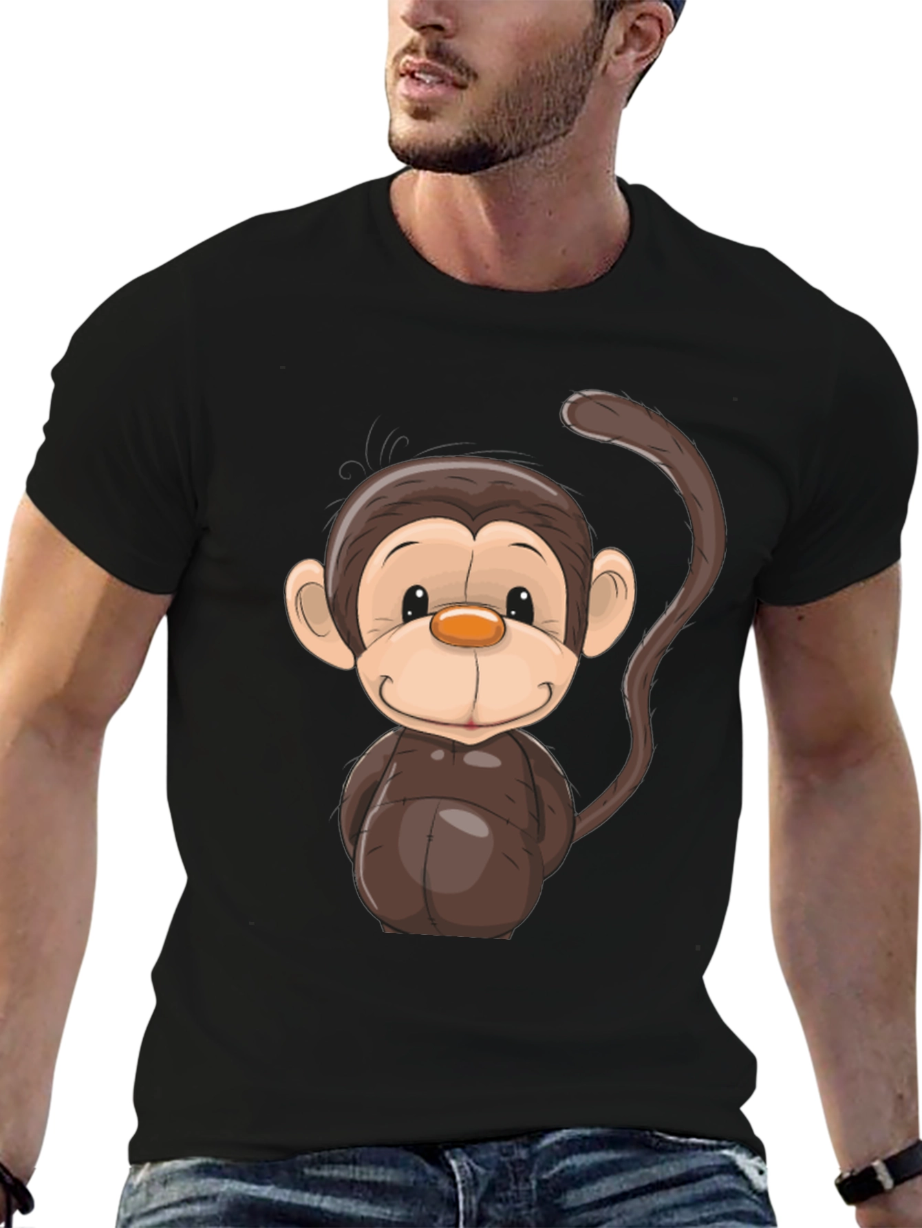 Black Cartoon Monkey Graphic Tee - Black view 6