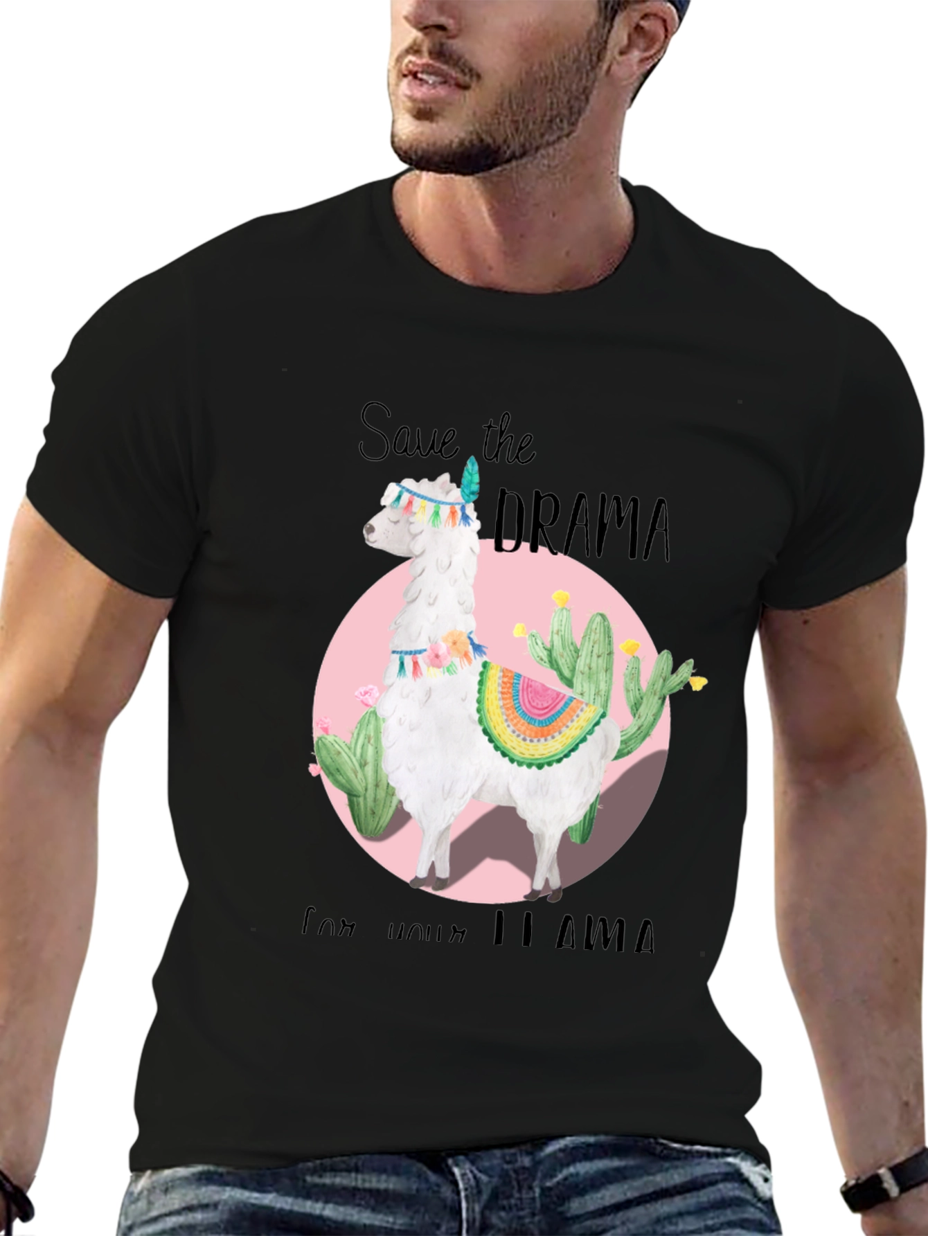 Black Save the Drama for Your Llama Black T-Shirt view 6