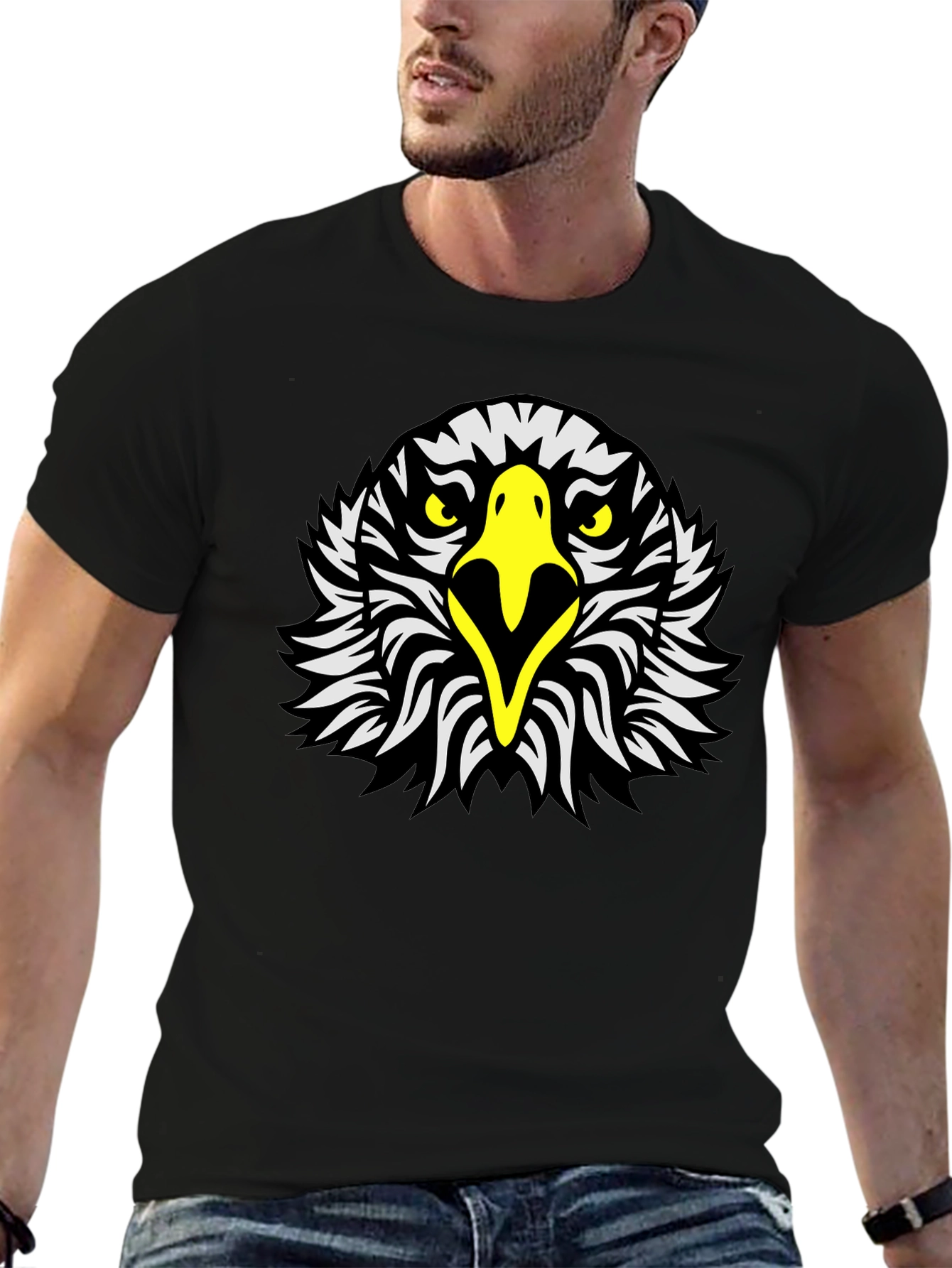 Black Eagle Head Graphic Tee - Black Short Sleeve Shirt view 6