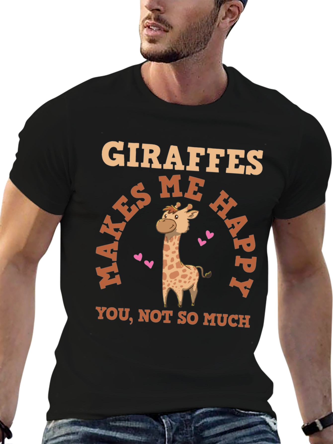 Black Giraffe Makes Me Happy Graphic T-Shirt view 6