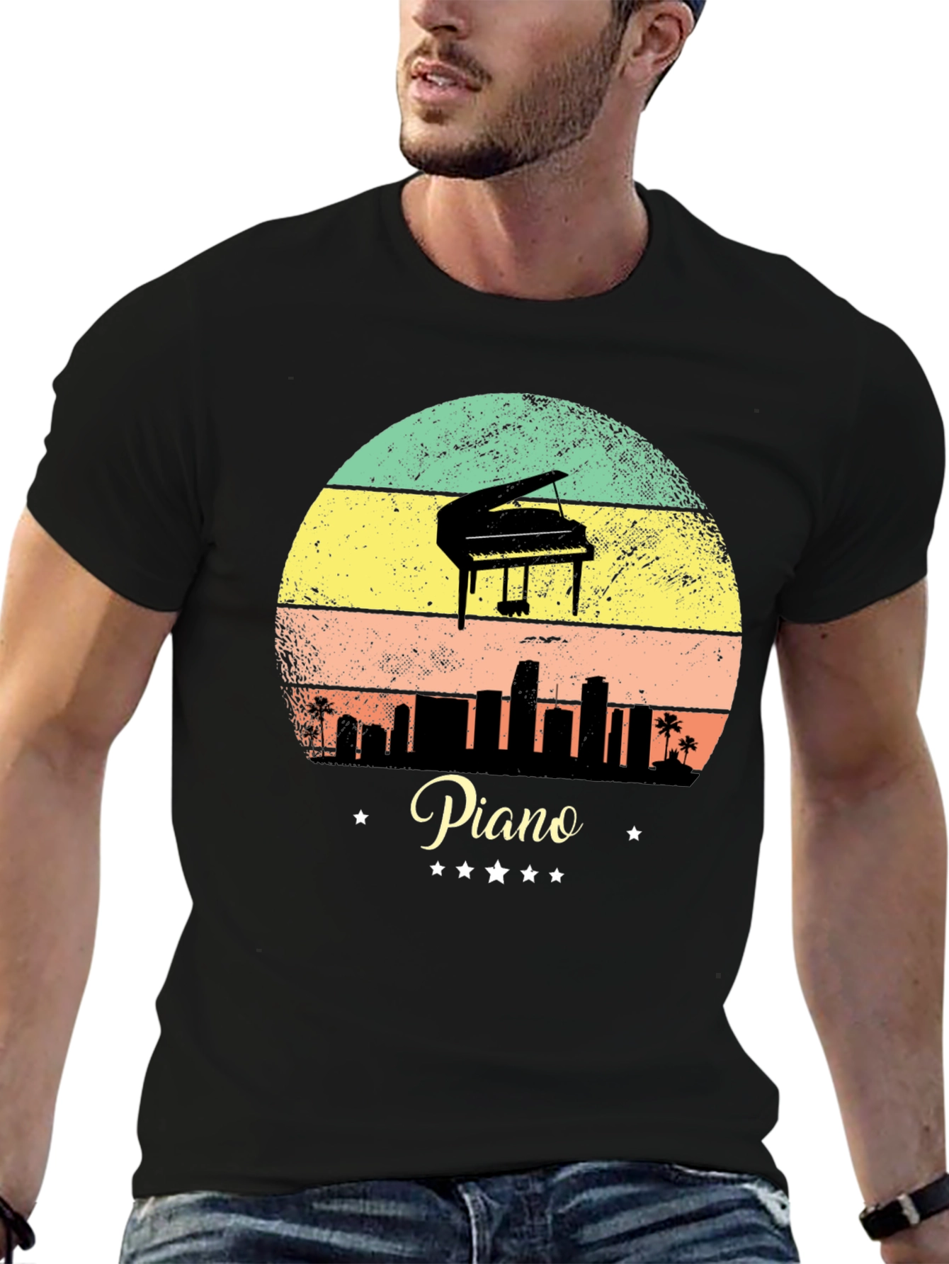 Black Piano Sunset T-Shirt - Musician Apparel view 6