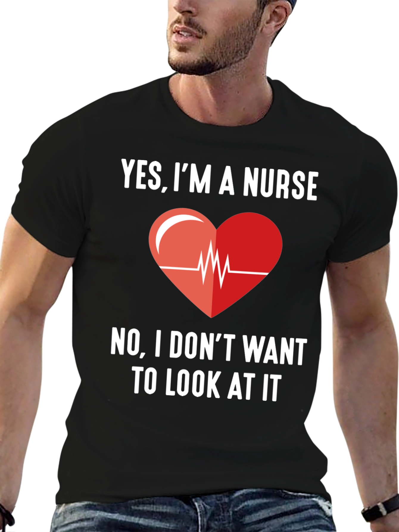 Black Yes, I'm A Nurse - Funny Graphic T-Shirt view 6