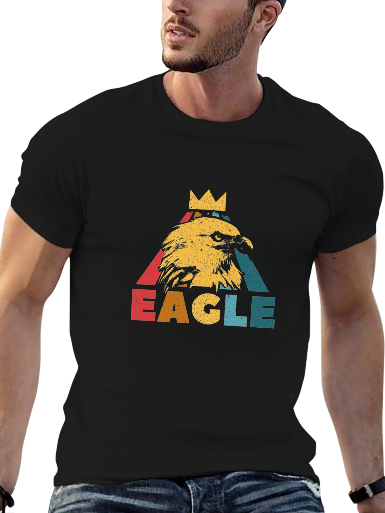 Black Vintage Eagle Crown Graphic Black T-Shirt view 6