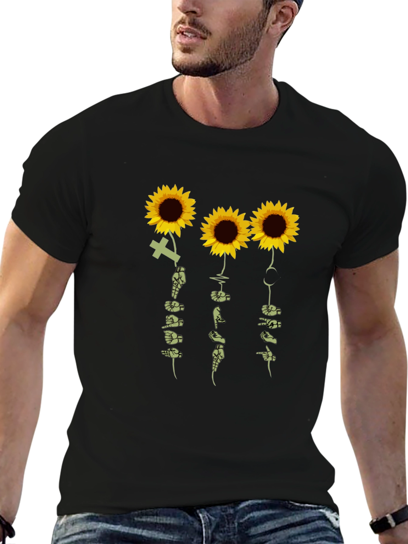 Black Sunflower ASL Graphic T-Shirt view 6