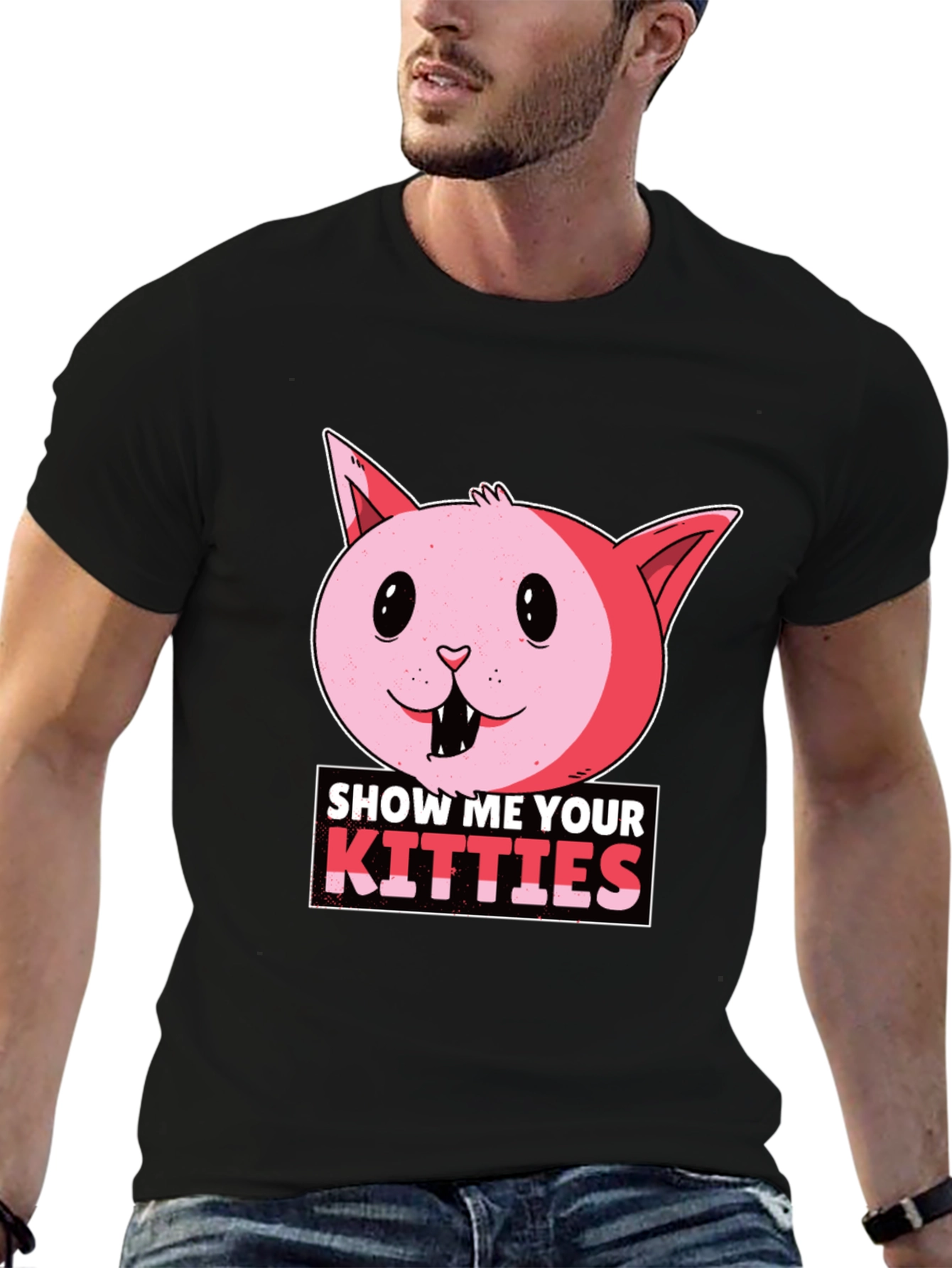Black Show Me Your Kitties Funny Cat T-Shirt view 6