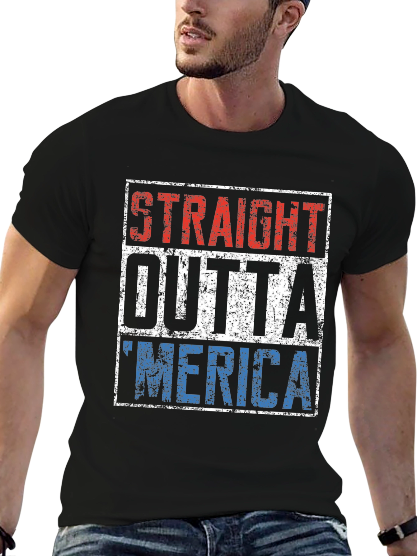 Black Straight Outta 'Merica T-Shirt view 6