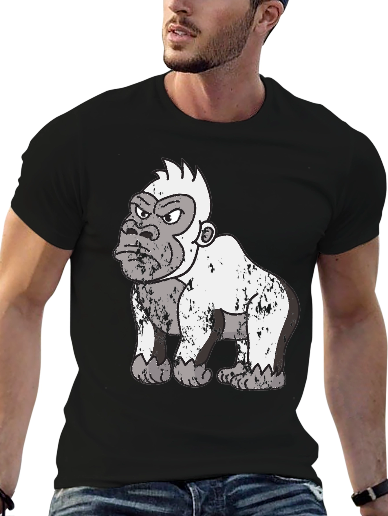Black Grumpy Gorilla Graphic Tee - Black Cotton T-Shirt view 6