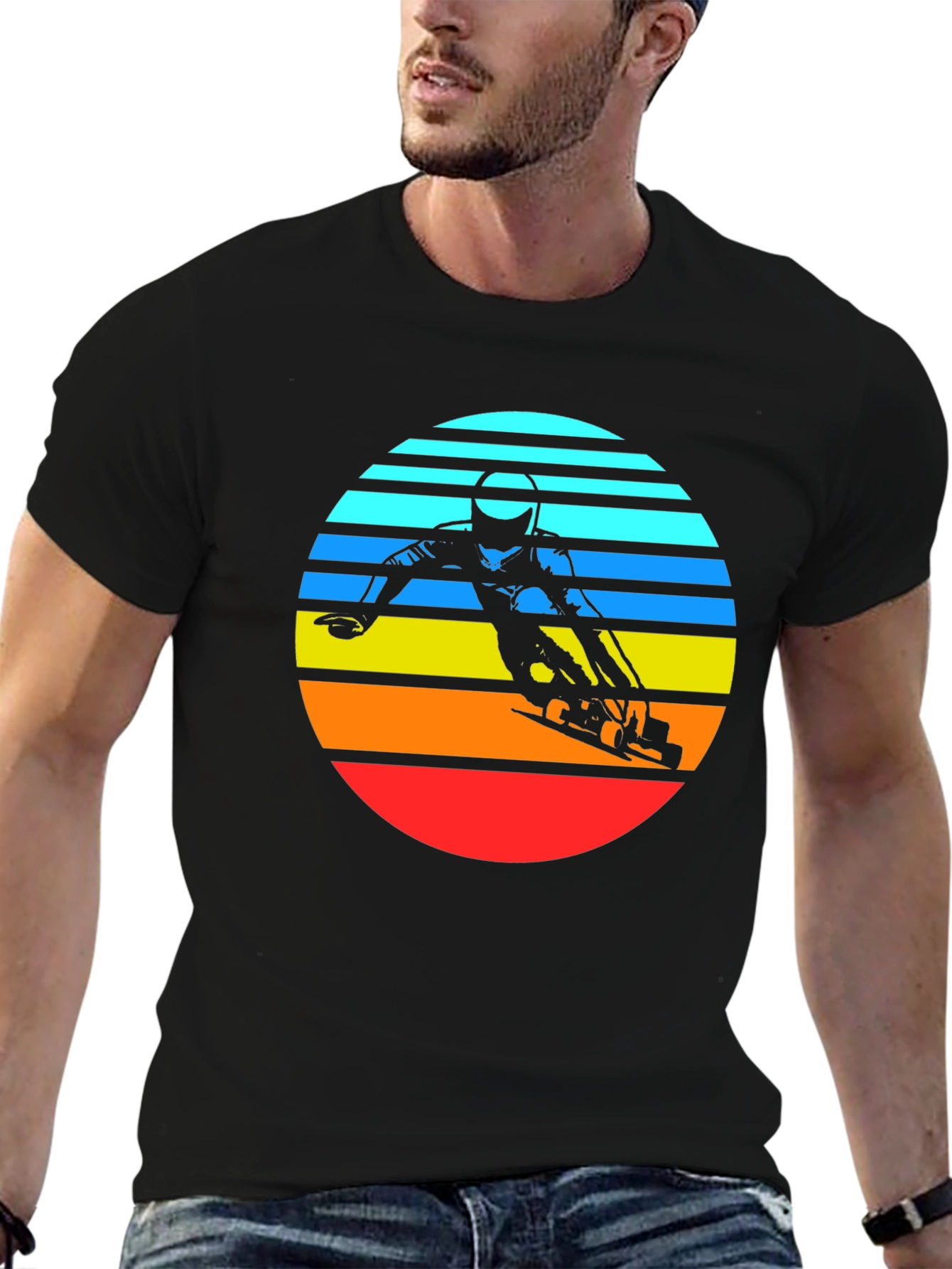 Black Retro Sunset Mountain Bike T-Shirt view 6