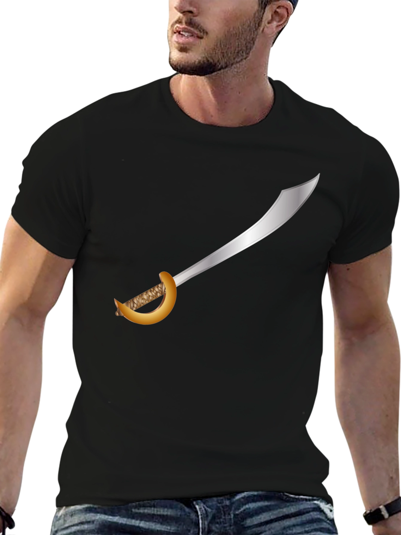 Black Pirate Cutlass T-Shirt - Black Cotton Tee view 6