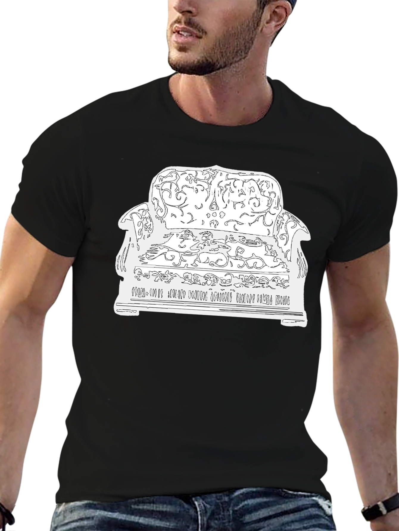Black Novelty Graphic Tee: Couch Potato Design view 6