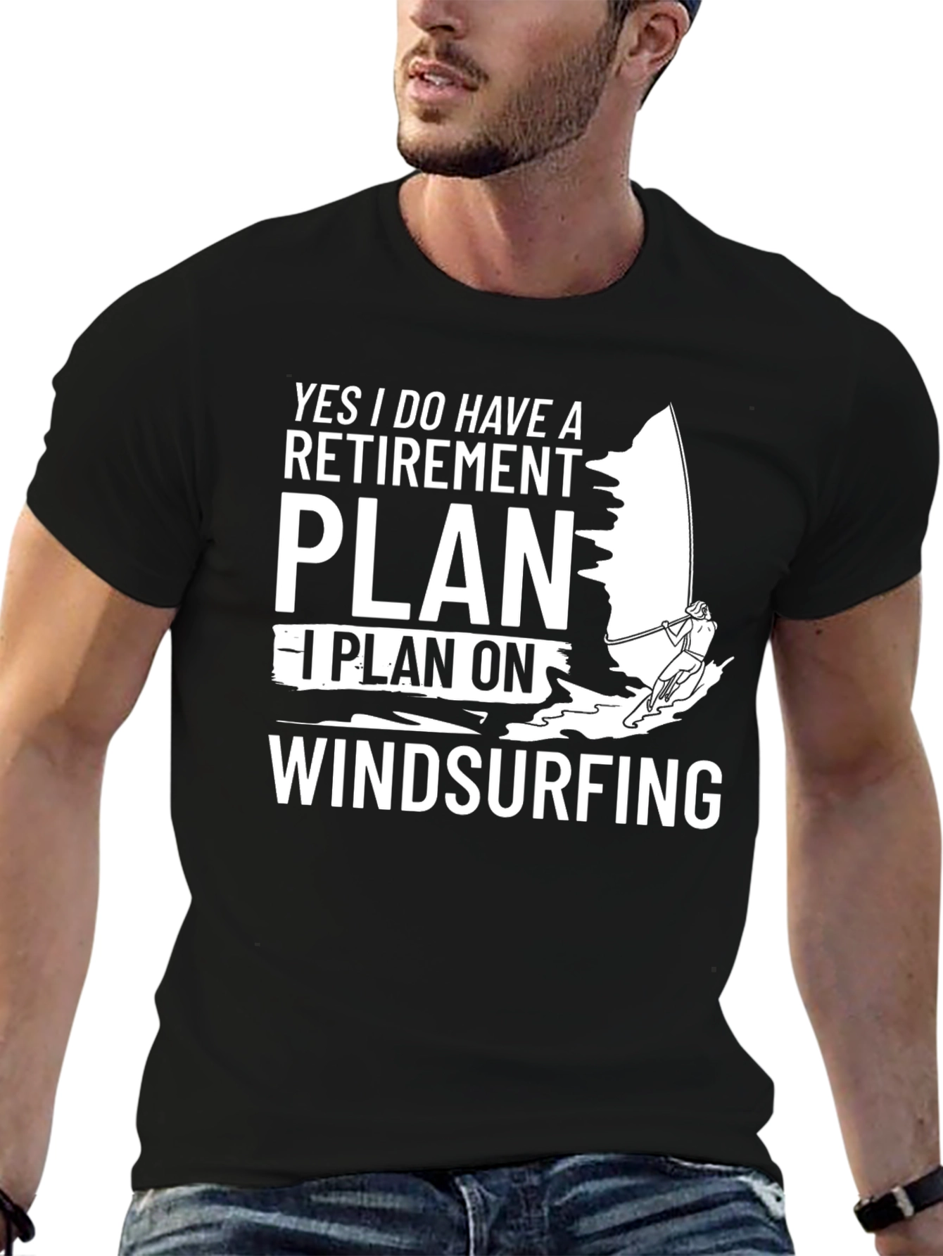Black Retirement Plan Windsurfing T-Shirt view 6